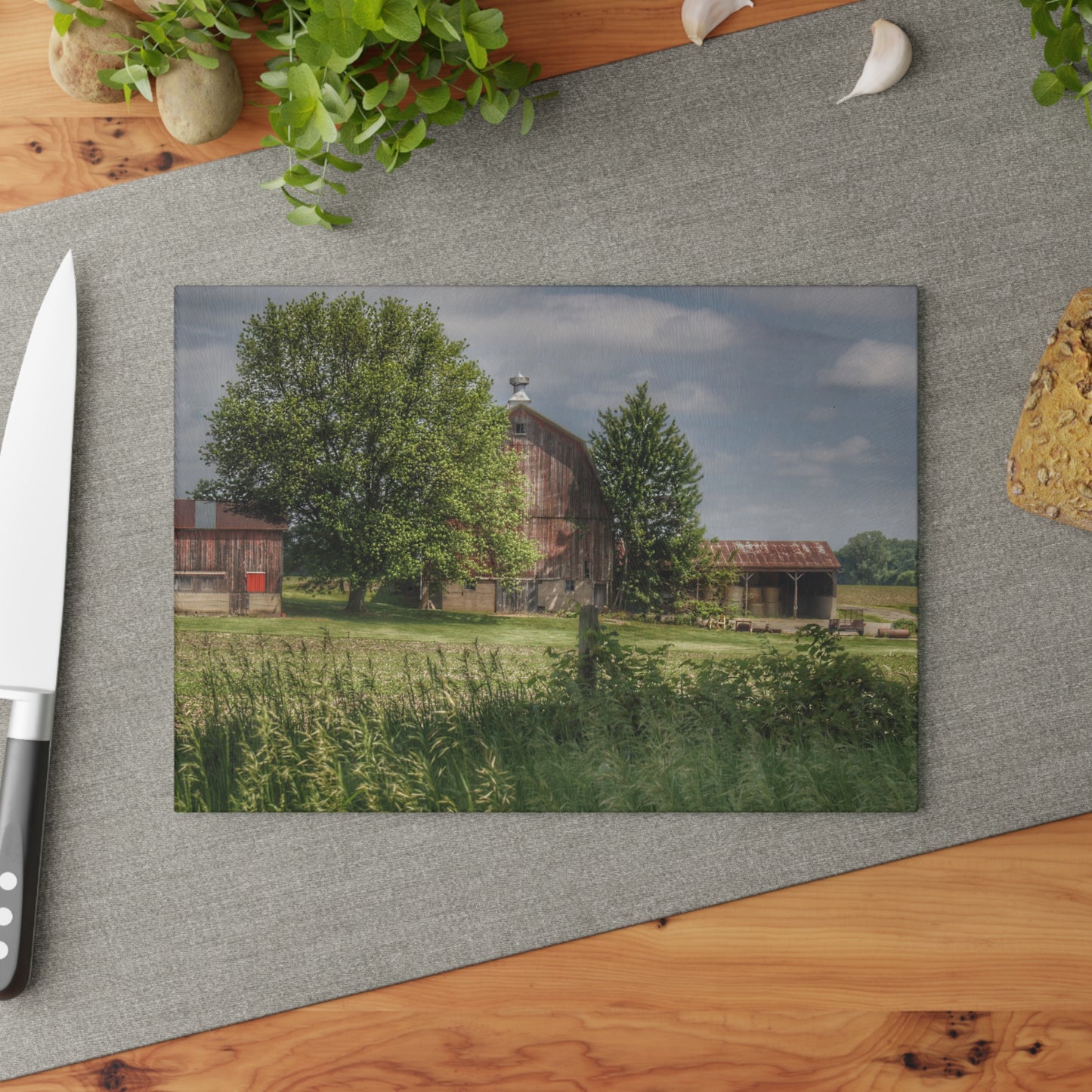 U R There Photography Ross Road Red Rustic Farmhouse Tempered-Glass Cutting Board