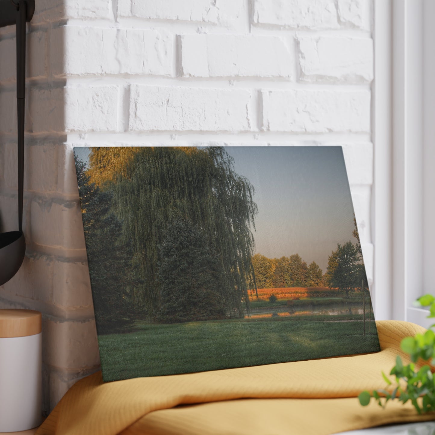 U R There Photography Sunrise on Willow Pond I Rustic Farmhouse Tempered-Glass Cutting Board