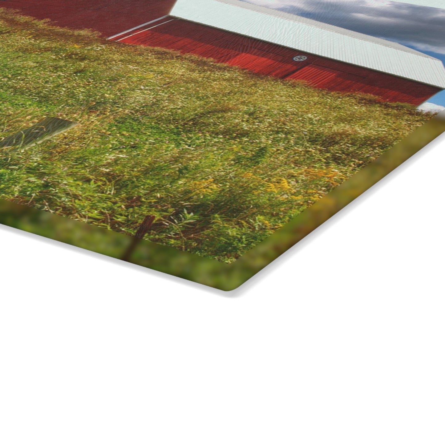 U R There Photography South Henderson Road Hilltop Red I Rustic Farmhouse Tempered-Glass Cutting Board