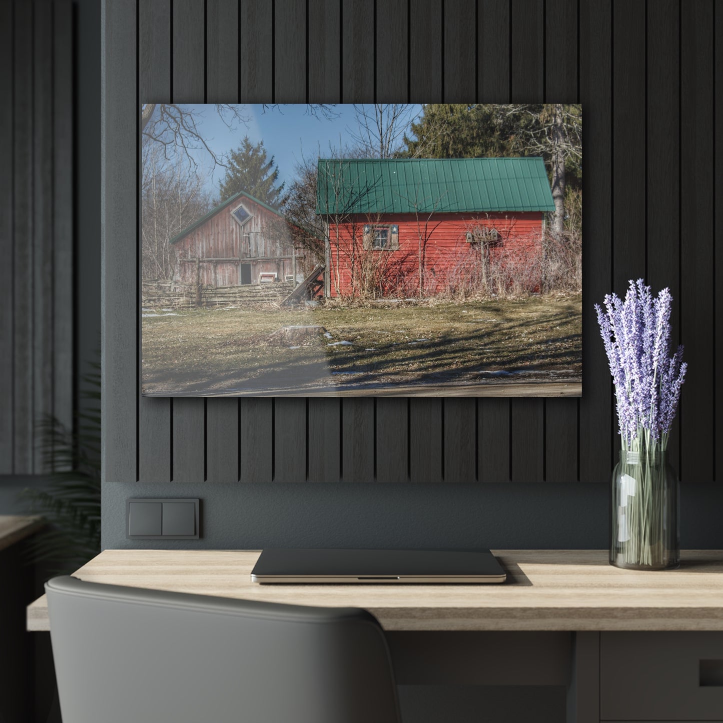 U R There Photography Roadside Reds Rustic Farmhouse Acrylic Wall Print