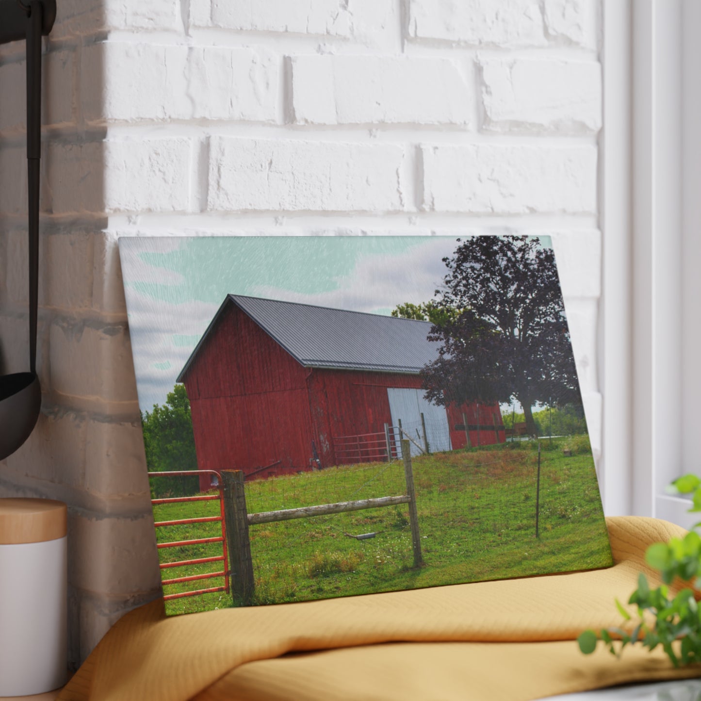 U R There Photography Slattery Red Rustic Farmhouse Tempered-Glass Cutting Board