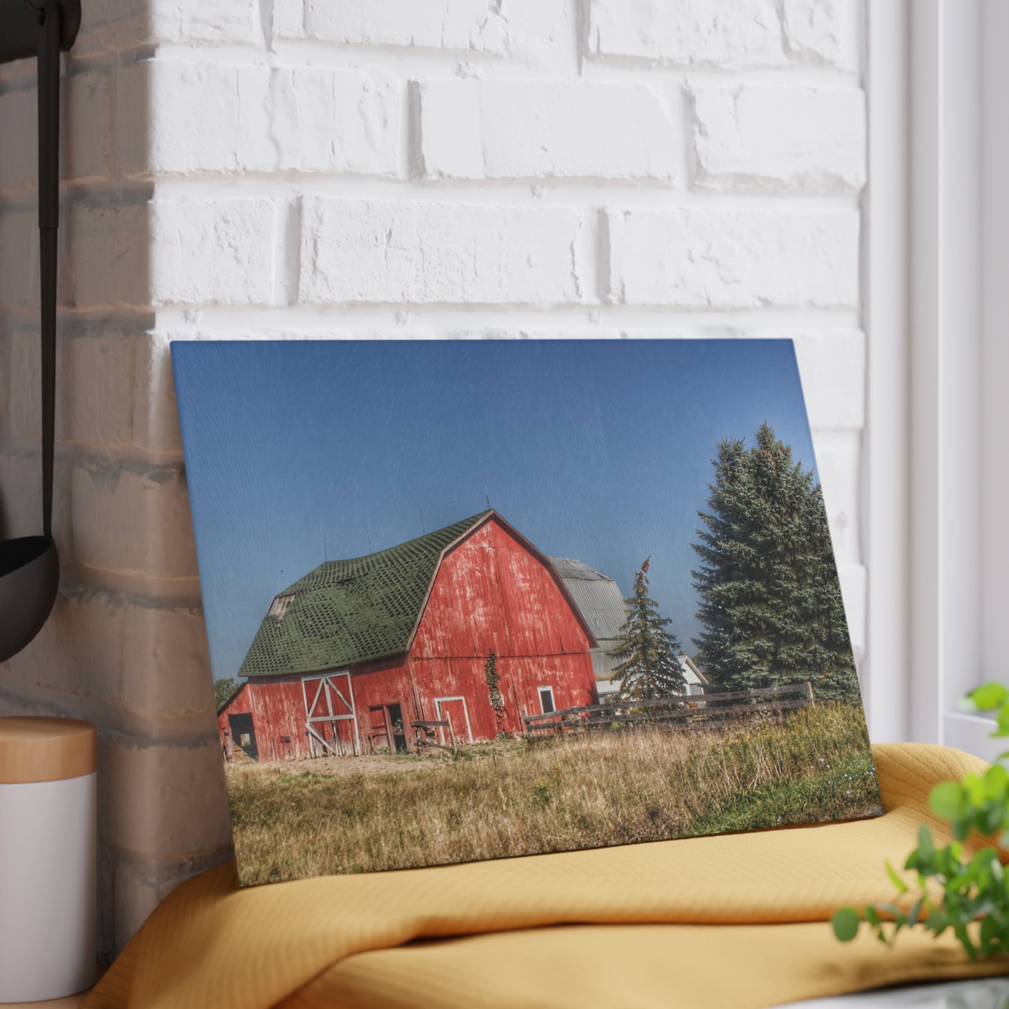 U R There Photography Elmwood Road Red III Rustic Farmhouse Tempered-Glass Cutting Board
