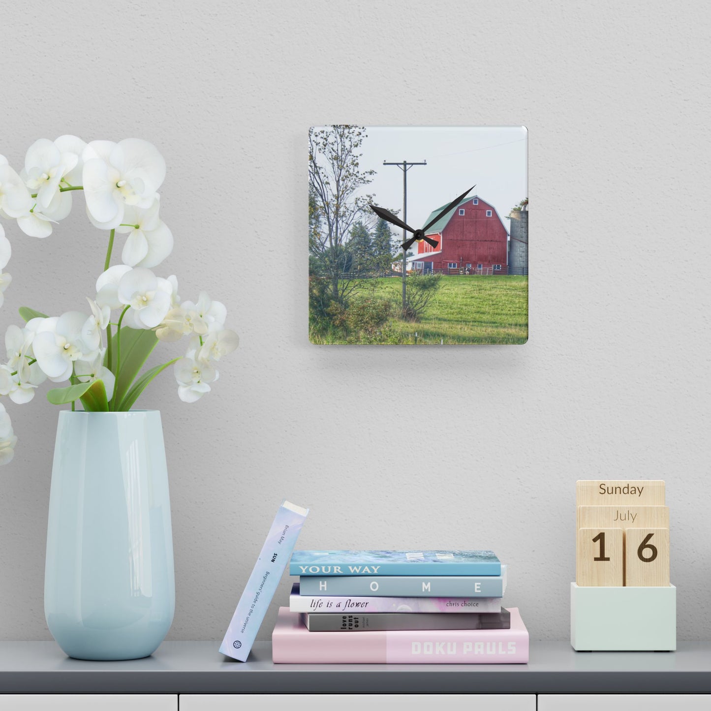 U R There Photography Stewart Road Red I Rustic Farmhouse Acrylic Analog Wall Clock