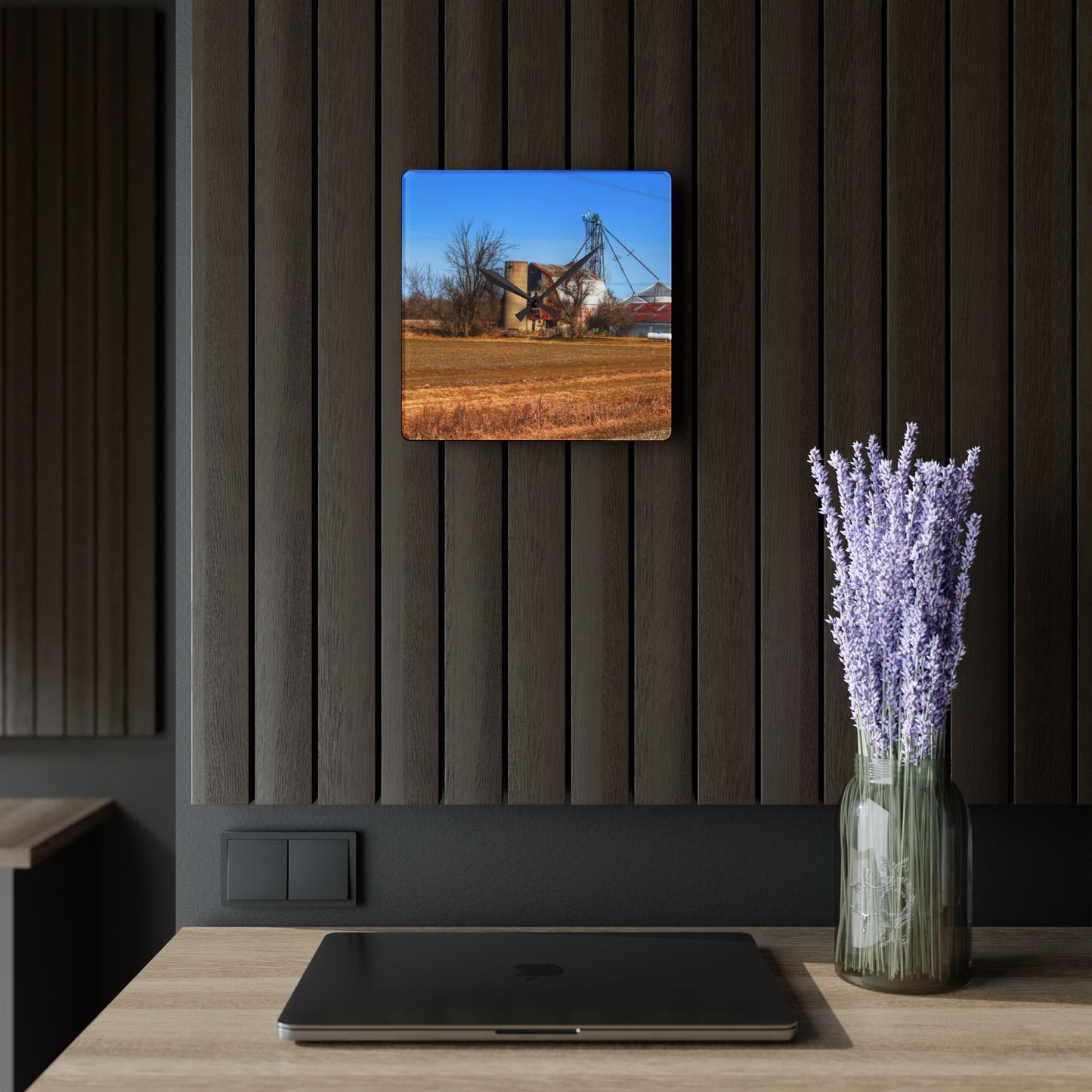 U R There Photography North Cemetery Roads Forgotten Grey Rustic Farmhouse Acrylic Analog Wall Clock