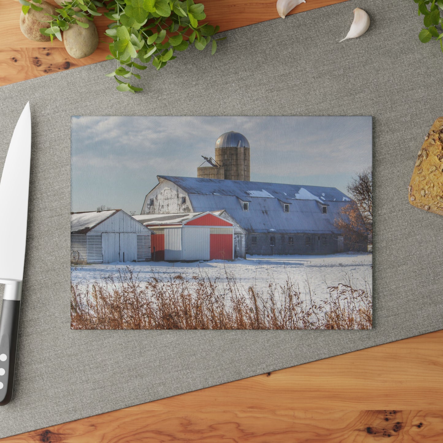 U R There Photography Shoemaker Road Grey Rustic Farmhouse Tempered-Glass Cutting Board