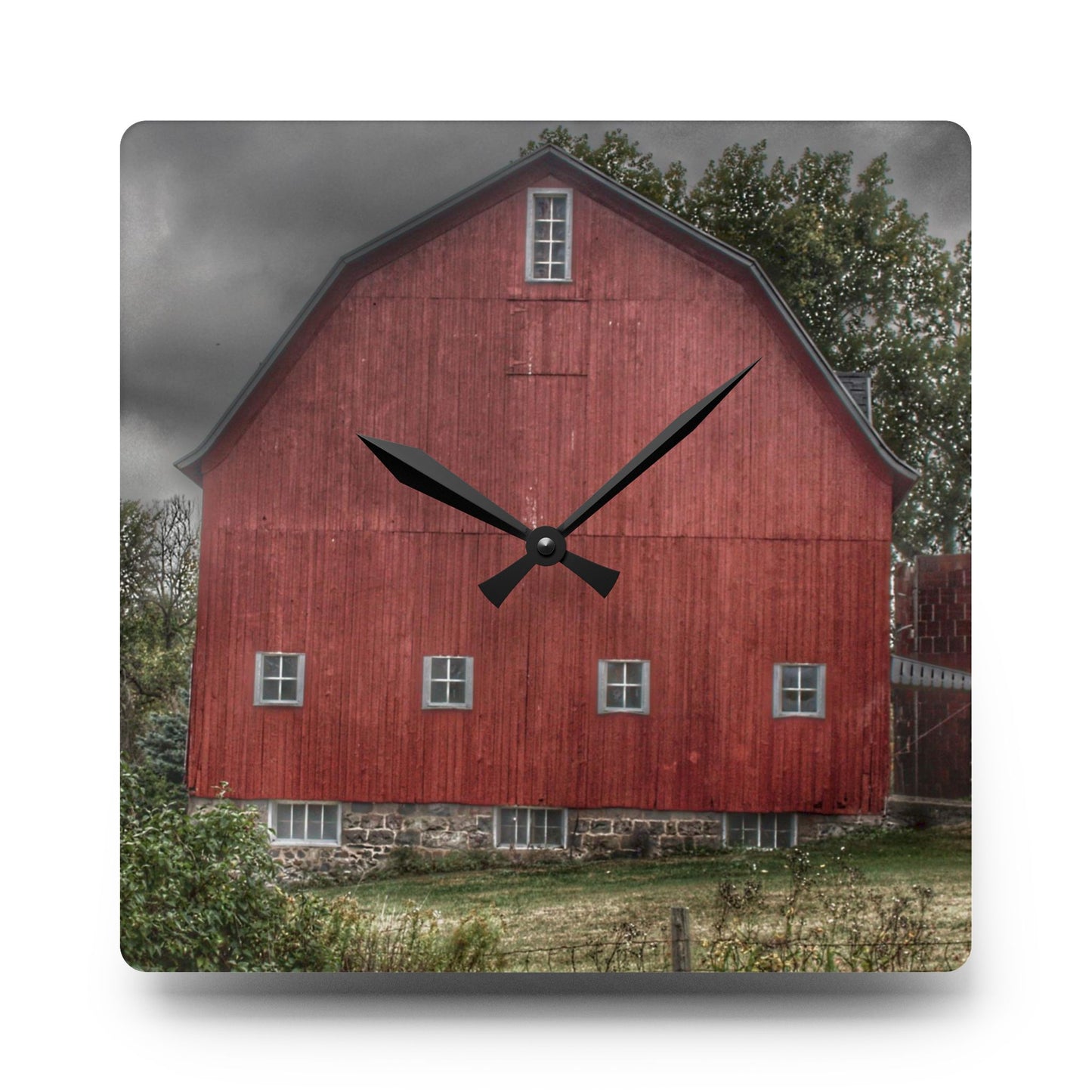 U R There Photography Vassar Road Red II Rustic Farmhouse Acrylic Analog Wall Clock