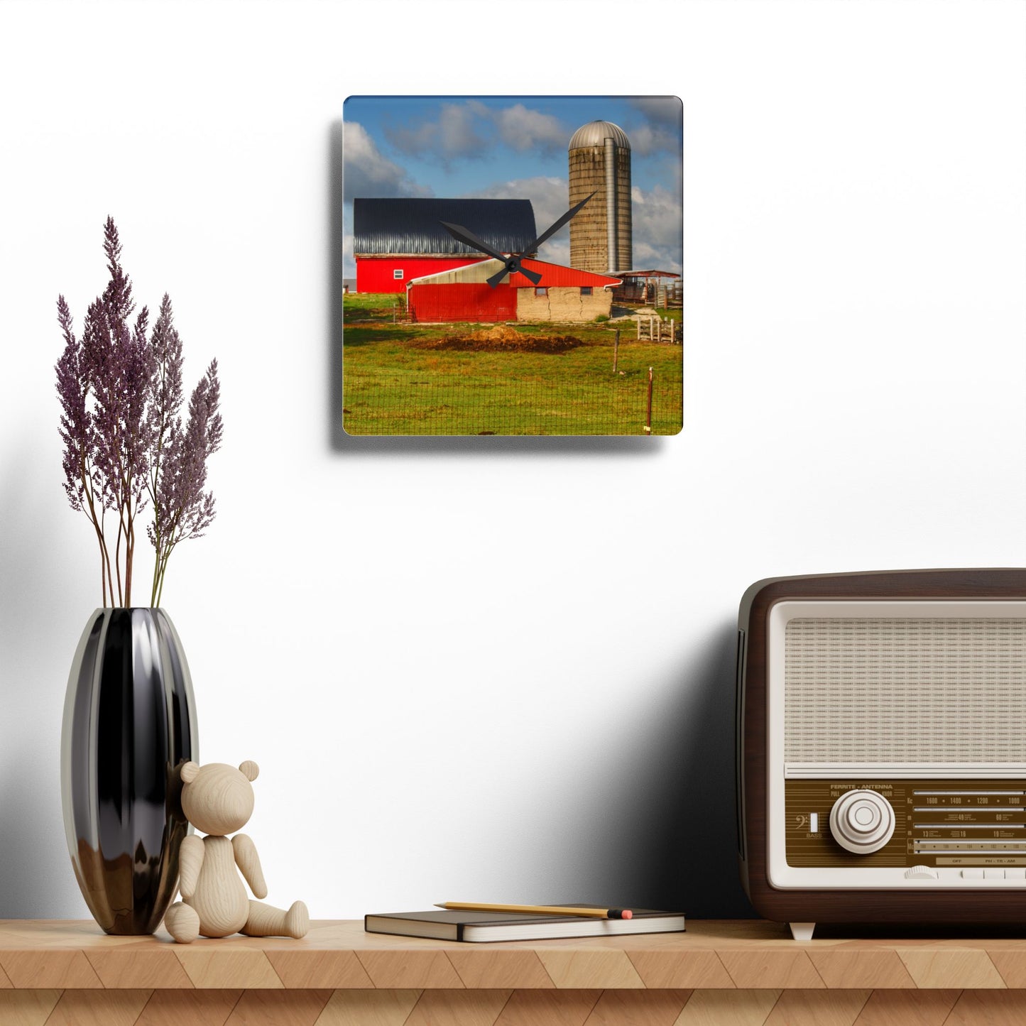 U R There Photography Kingston Checkerboard Farm Rustic Farmhouse Acrylic Analog Wall Clock