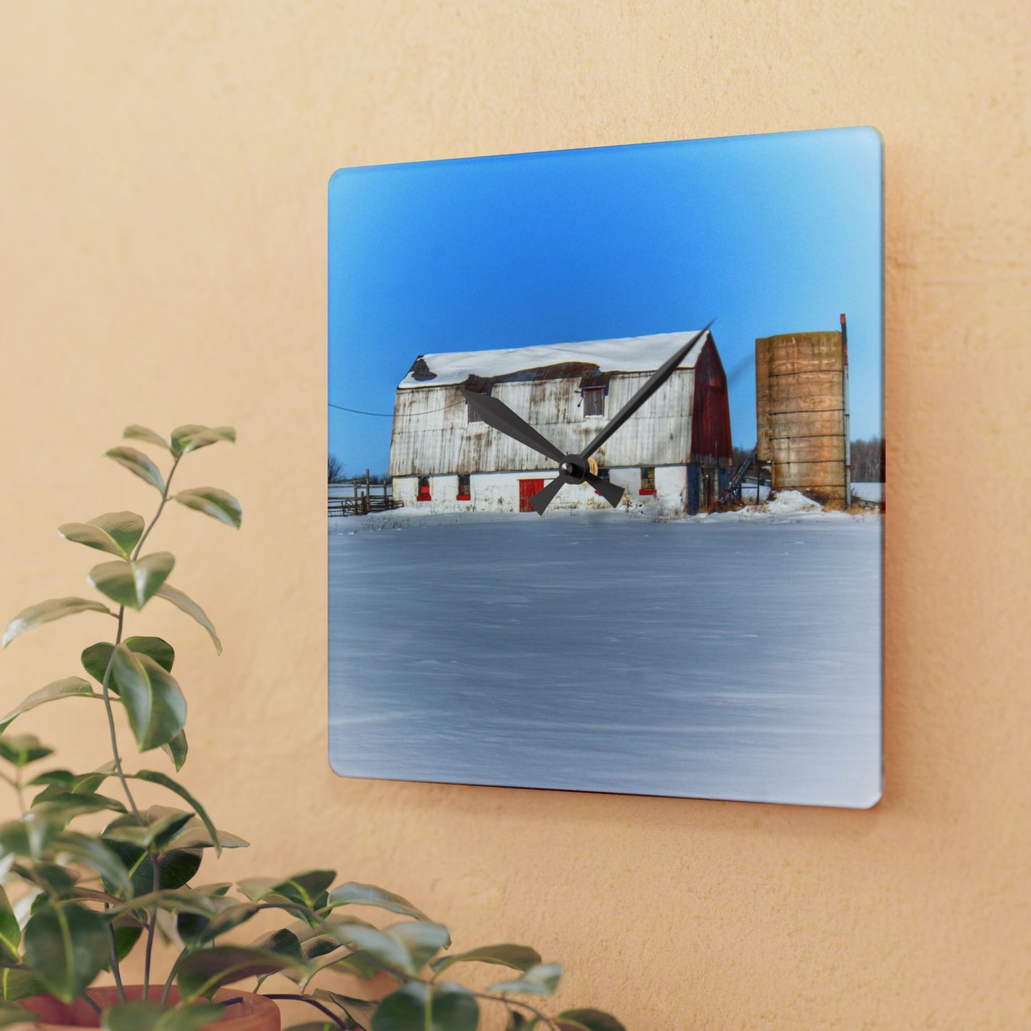 U R There Photography Bay City - Forestville Block Red Rustic Farmhouse Acrylic Analog Wall Clock