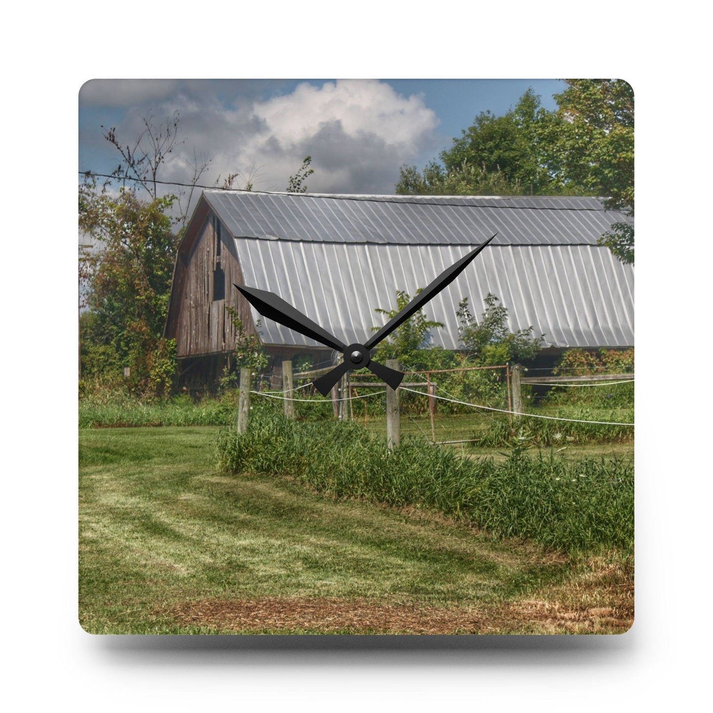 U R There Photography Old Roadside Grey Rustic Farmhouse Acrylic Analog Wall Clock