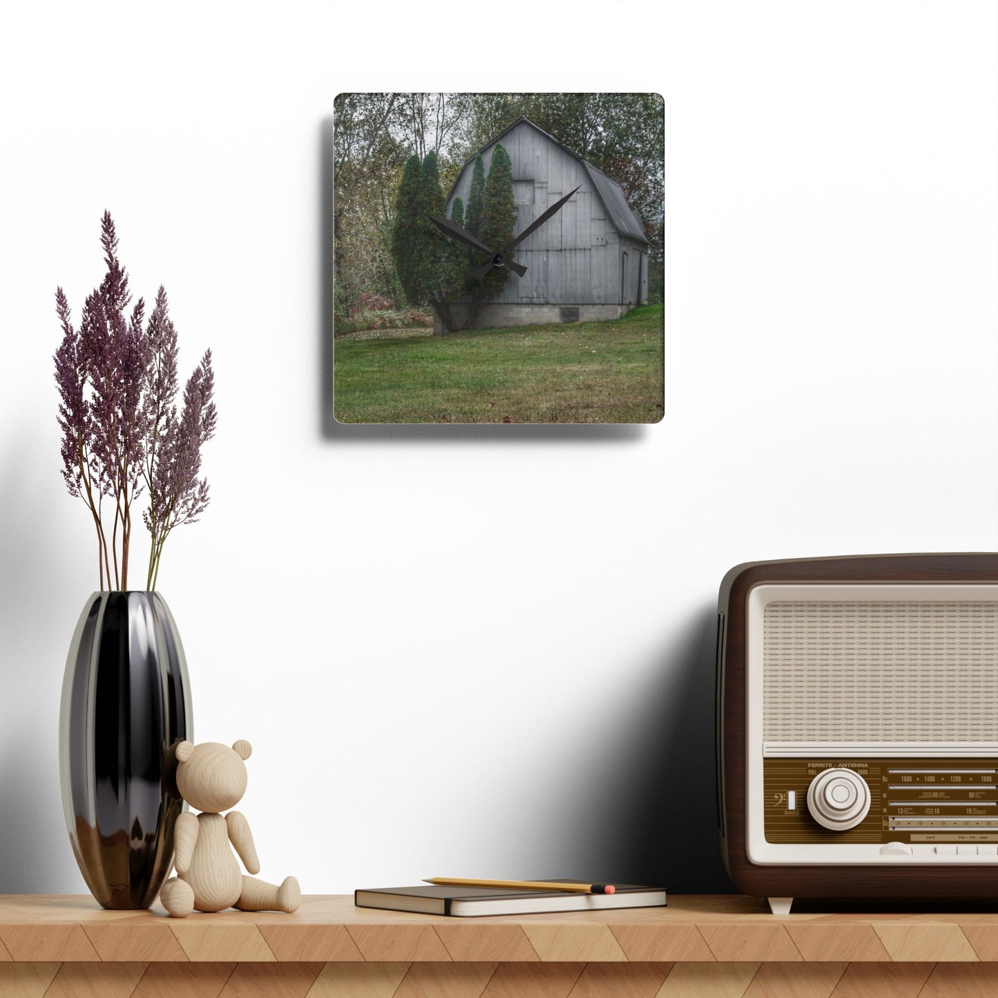 U R There Photography Milliman Road Grey Rustic Farmhouse Acrylic Analog Wall Clock