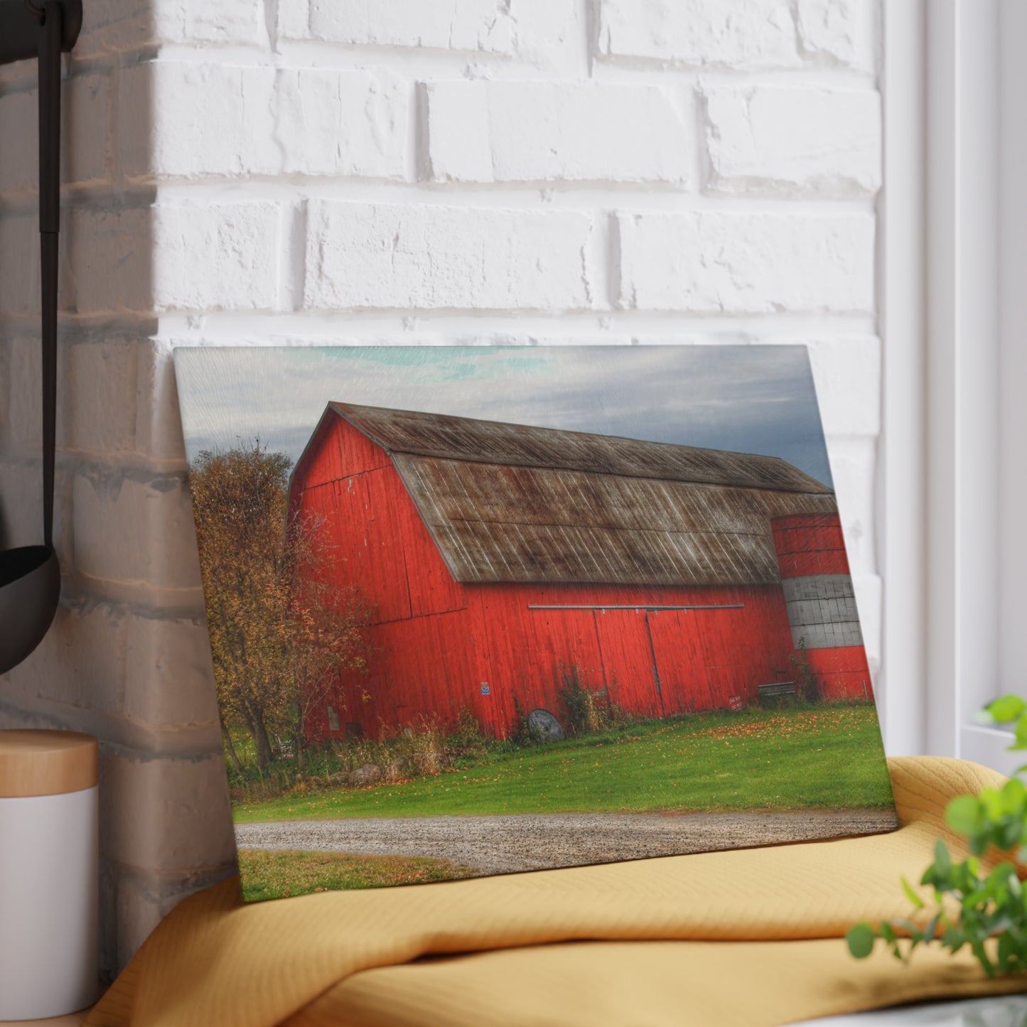 U R There Photography Oak Road Barber Barn II Rustic Farmhouse Acrylic Analog Wall Clock