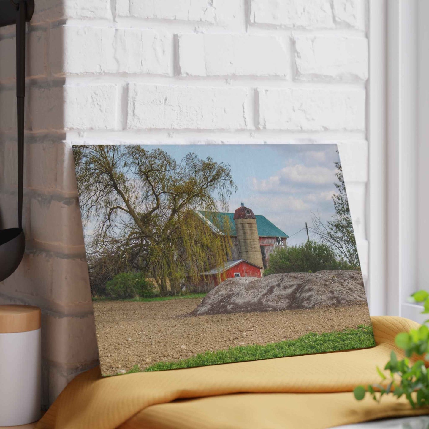 U R There Photography Cedar Creek Road Red Rustic Farmhouse Tempered-Glass Cutting Board