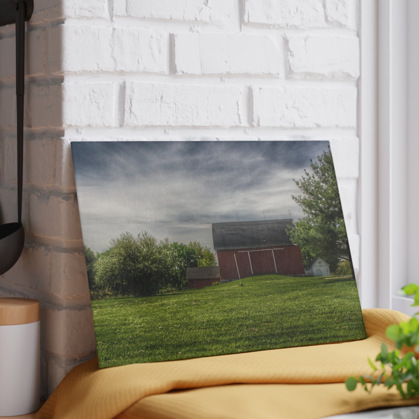 U R There Photography Kings Mill Red I Rustic Farmhouse Tempered-Glass Cutting Board