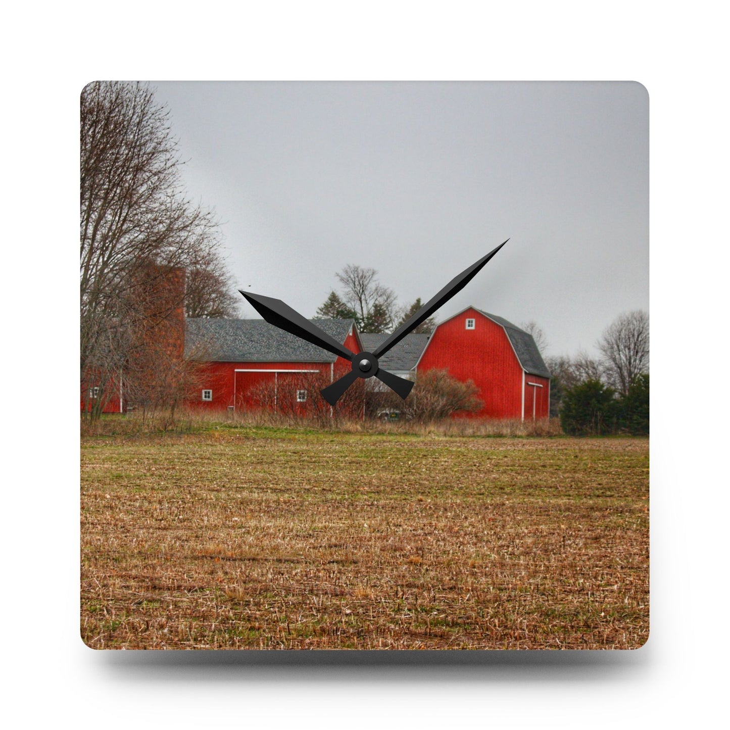U R There Photography Kidder Road Reds Rustic Farmhouse Acrylic Analog Wall Clock