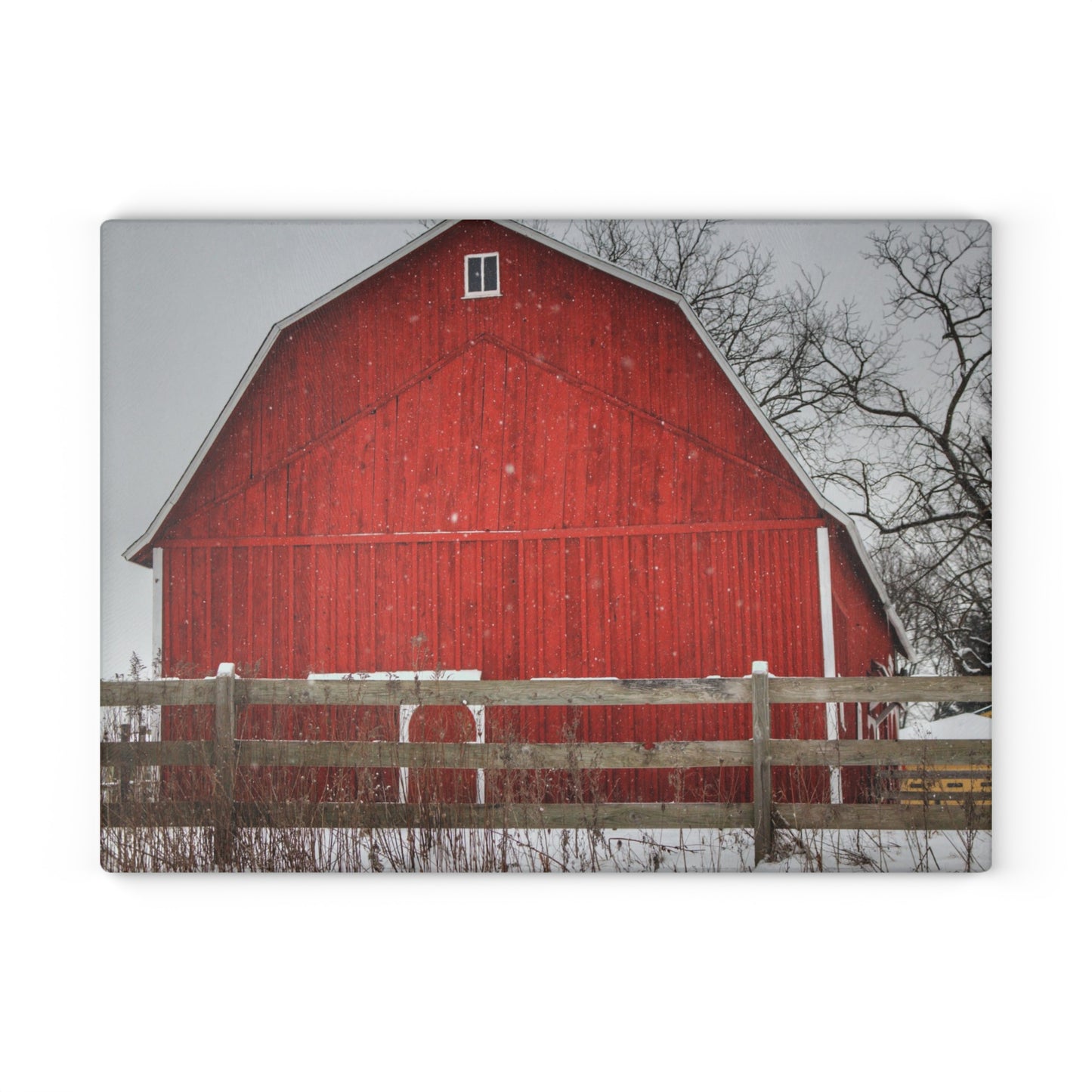 U R There Photography Big Red Beyond the Fence Rustic Farmhouse Tempered-Glass Cutting Board