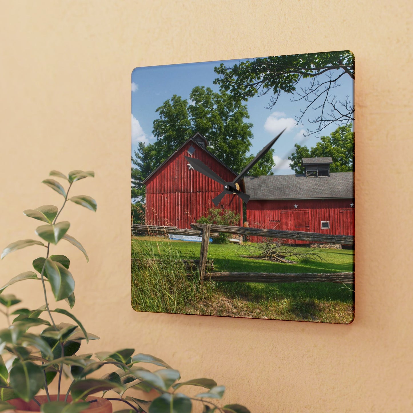 U R There Photography Hollow Corners Star Barn Rustic Farmhouse Acrylic Analog Wall Clock