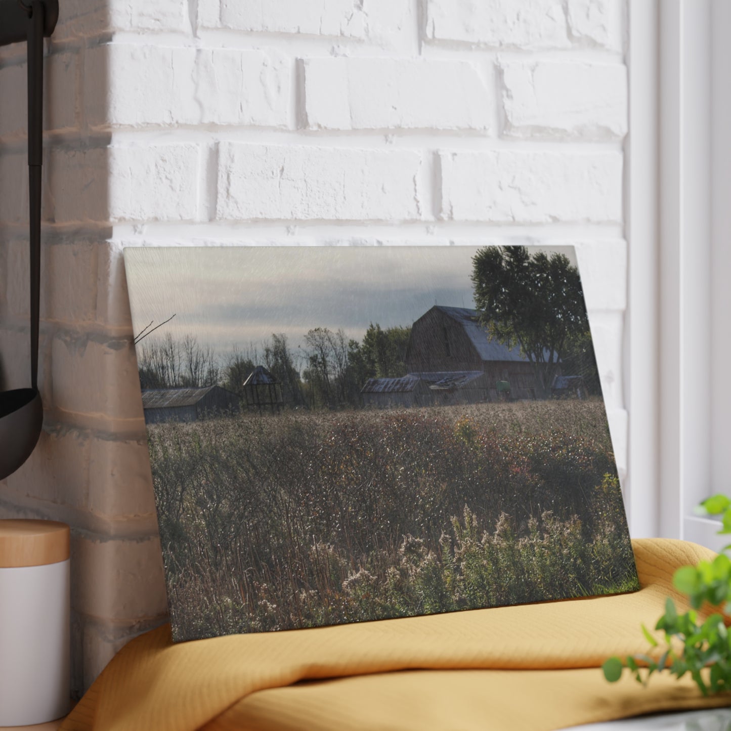 U R There Photography Brown City Road Red Rustic Farmhouse Tempered-Glass Cutting Board