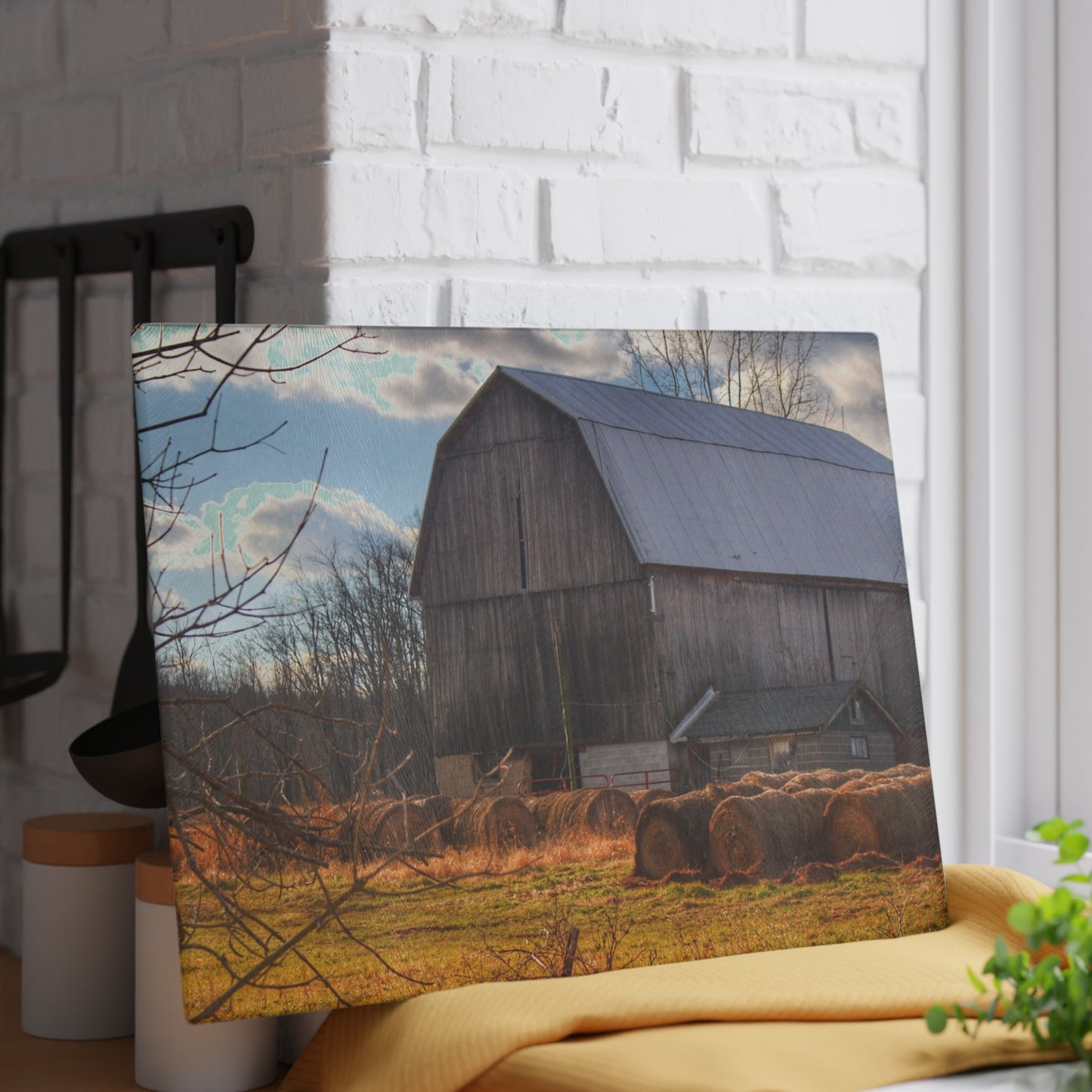U R There Photography Sandusky Grey Haybarn Rustic Farmhouse Tempered-Glass Cutting Board