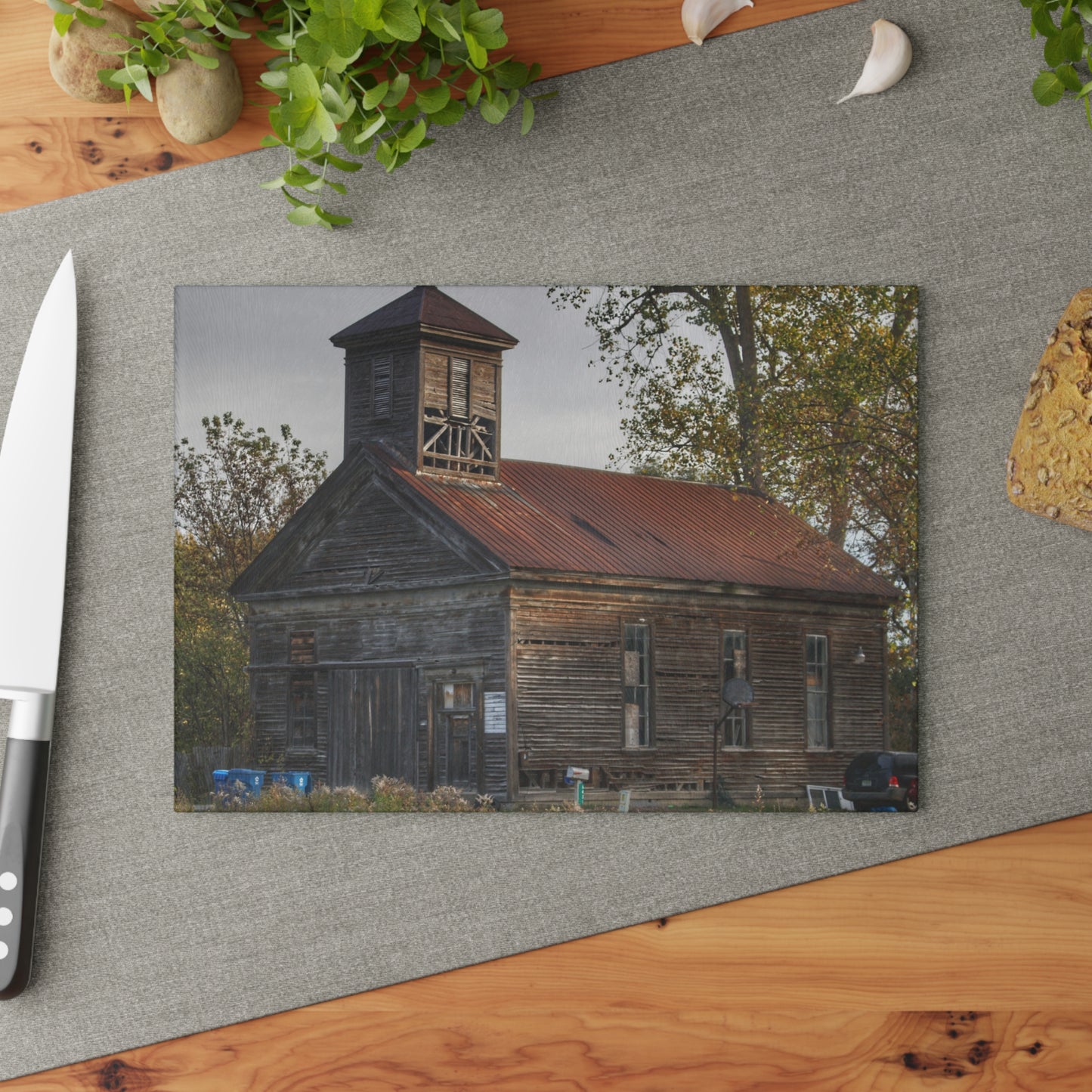 U R There Photography Taylor Road Church of Old Rustic Farmhouse Tempered-Glass Cutting Board