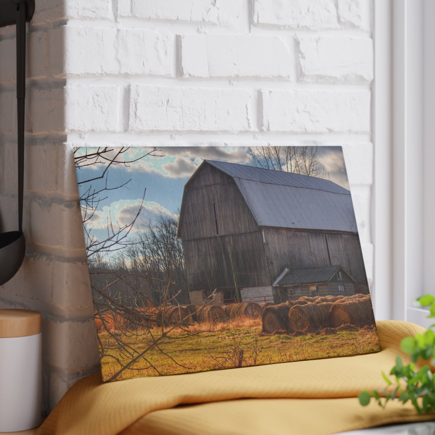 U R There Photography Sandusky Grey Haybarn Rustic Farmhouse Tempered-Glass Cutting Board