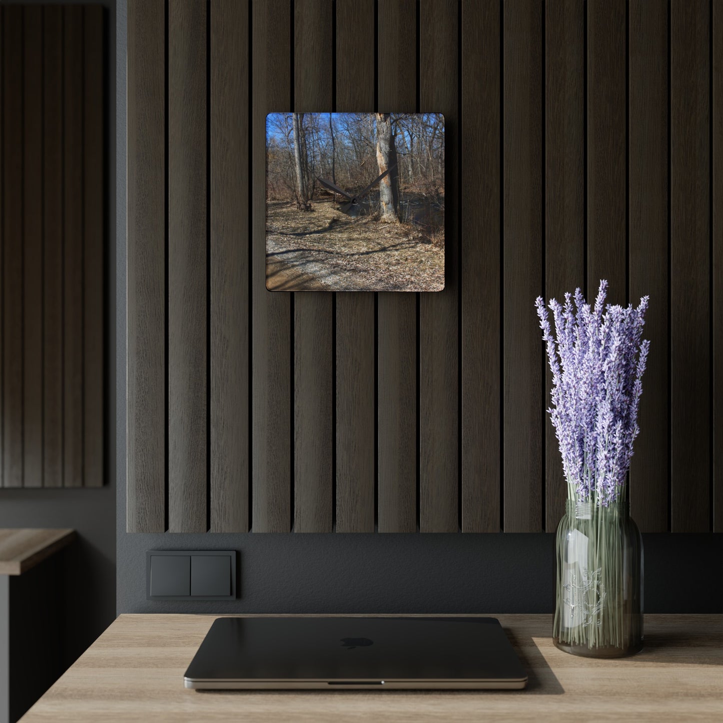 U R There Photography Creekside Seating Rustic Farmhouse Acrylic Analog Wall Clock