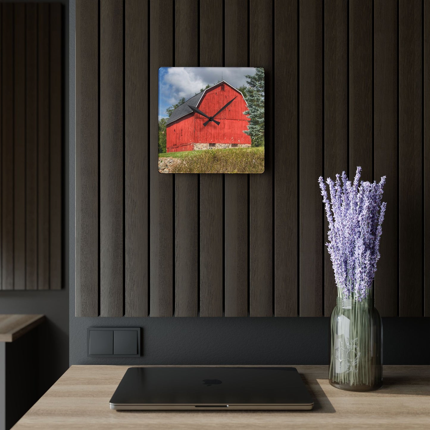 U R There Photography Oxford's Baldwin Red Rustic Farmhouse Acrylic Analog Wall Clock