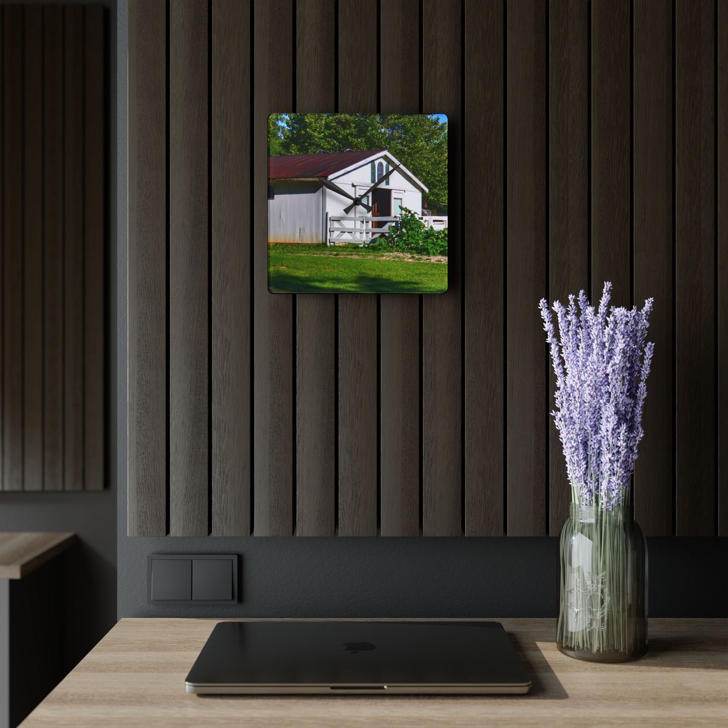 U R There Photography Beyond the Fence on Baldwin Rustic Farmhouse Acrylic Analog Wall Clock