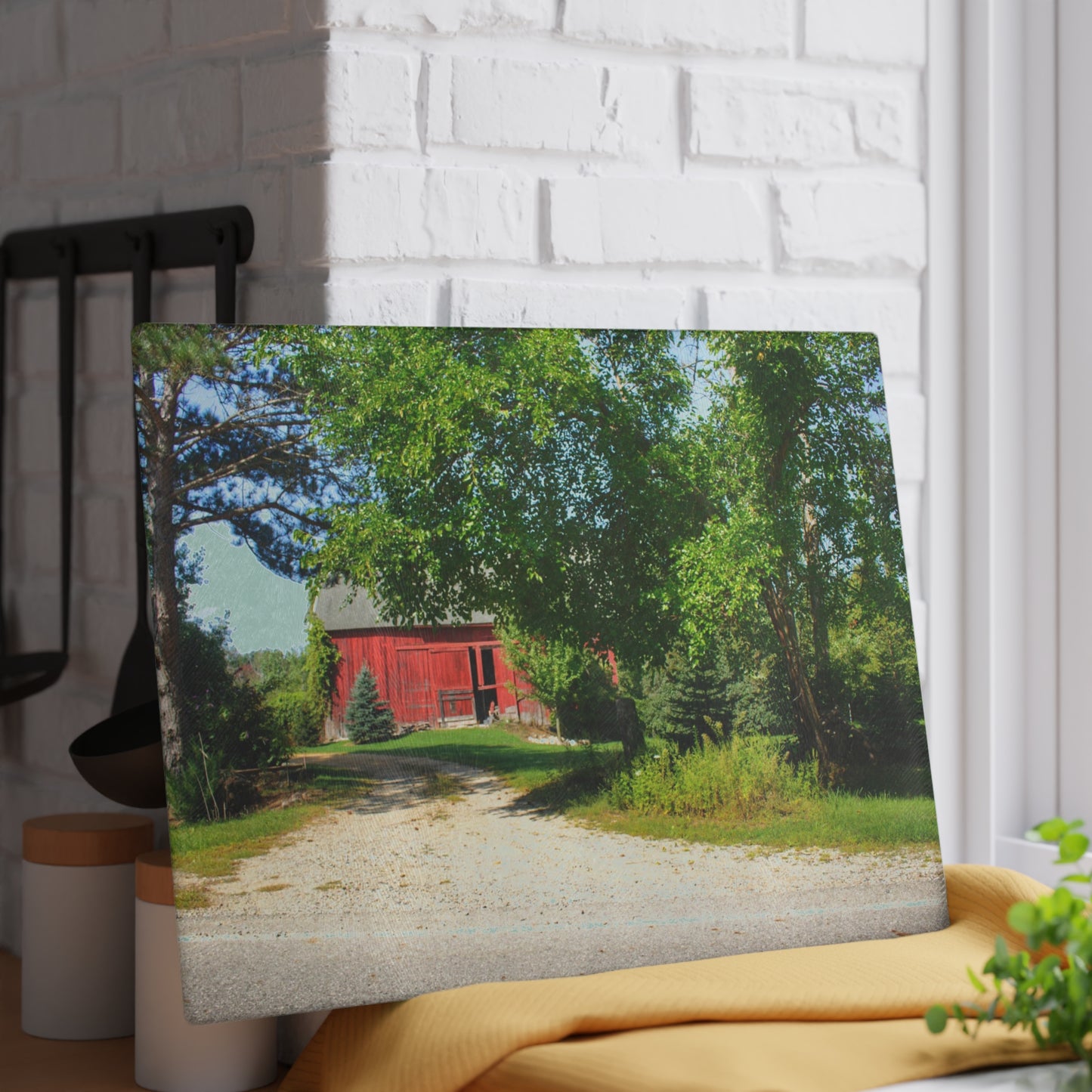 U R There Photography Caro Hidden Red Rustic Farmhouse Tempered-Glass Cutting Board