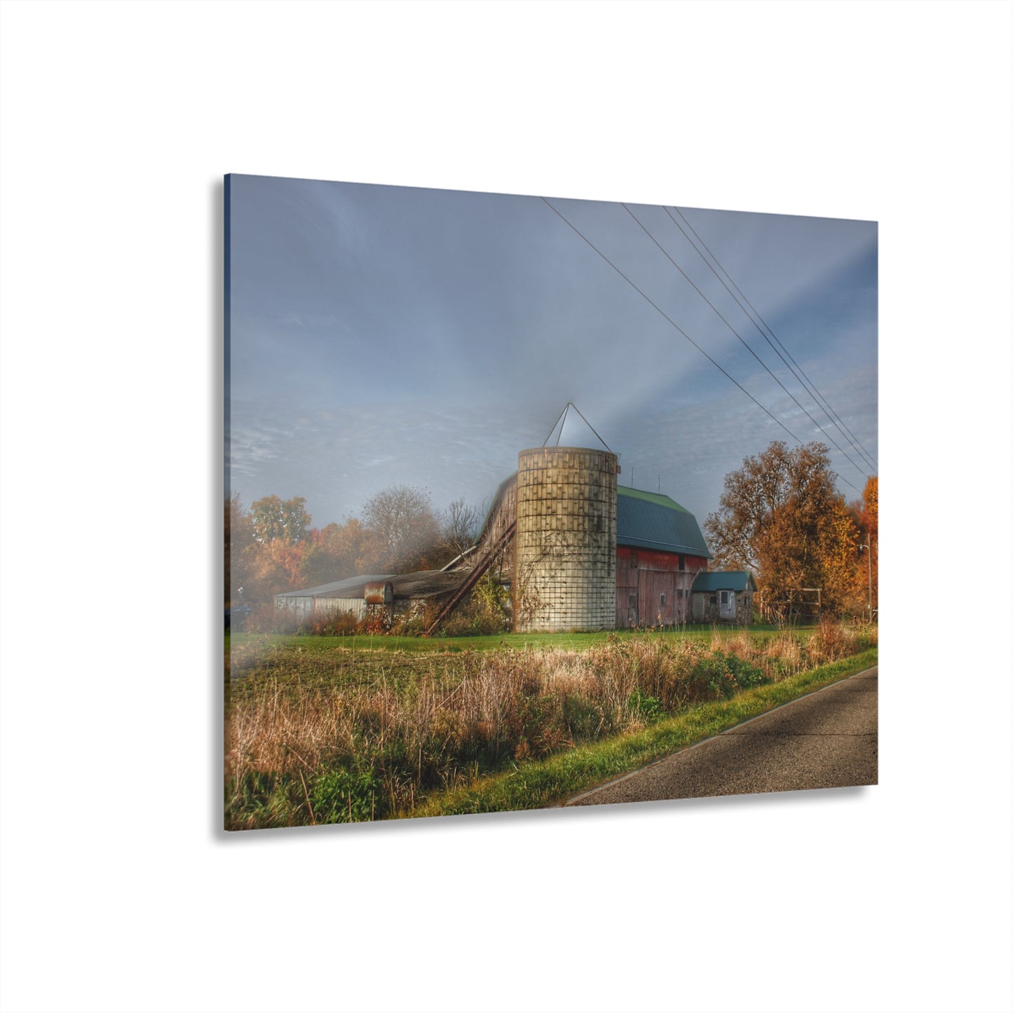 U R There Photography Plumb Creek Road Red in Fall I Rustic Farmhouse Acrylic Wall Print