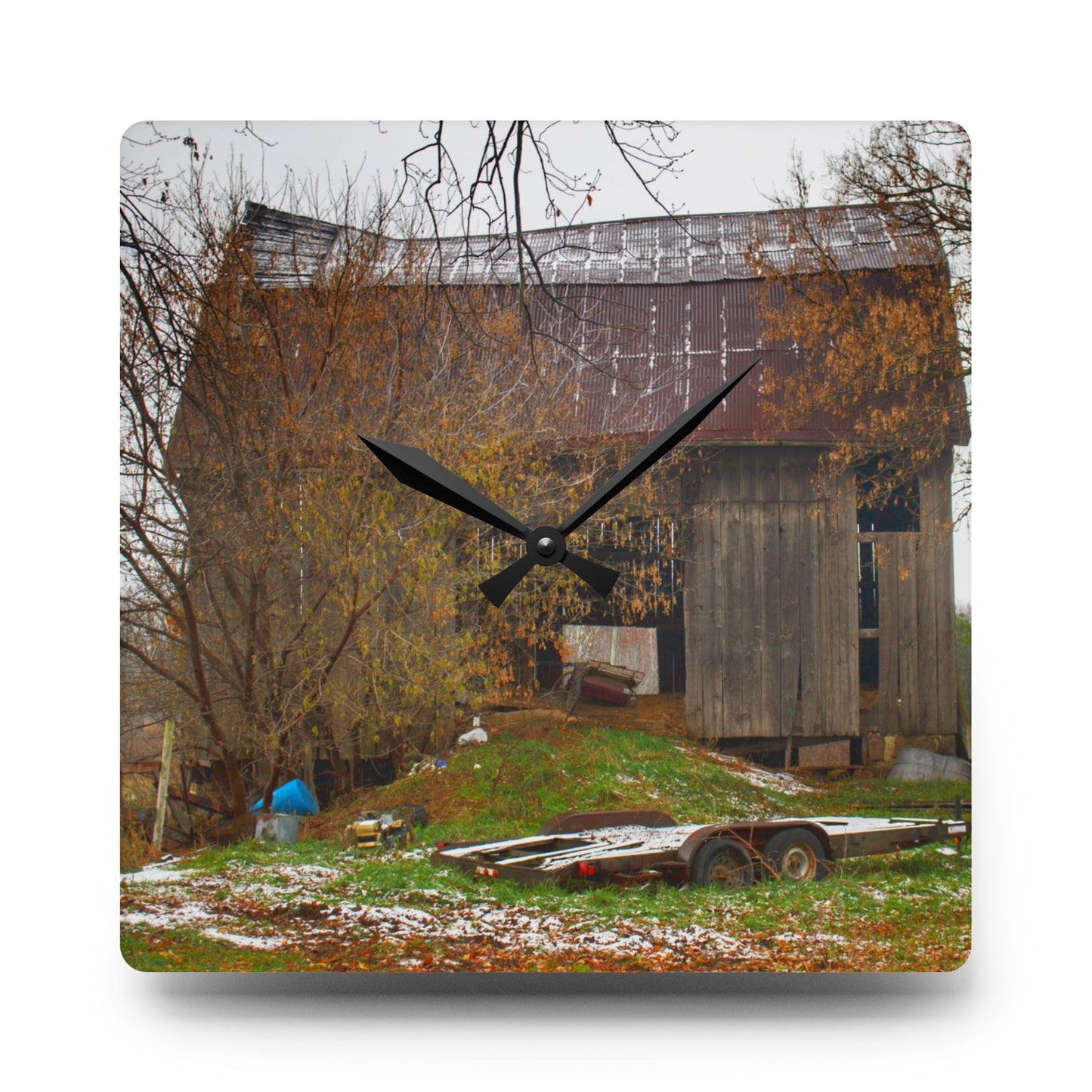 U R There Photography Frenchline Road Old Grey Rustic Farmhouse Acrylic Analog Wall Clock