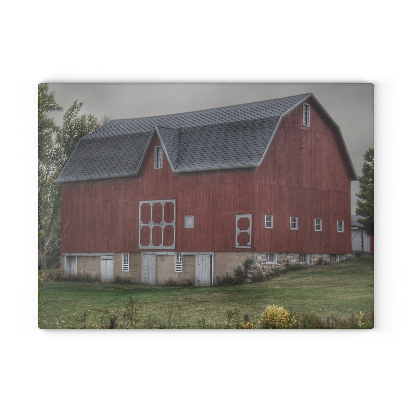 U R There Photography Vassar Road Red I Rustic Farmhouse Tempered-Glass Cutting Board