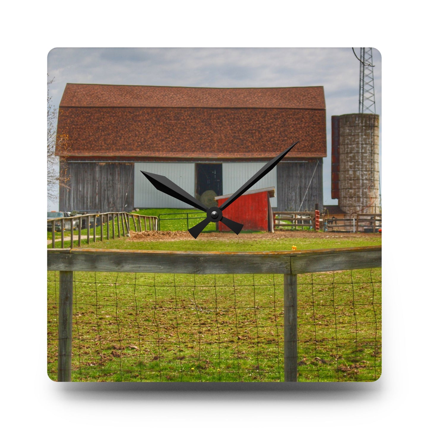 U R There Photography North Vassar Road Grey Rustic Farmhouse Acrylic Analog Wall Clock