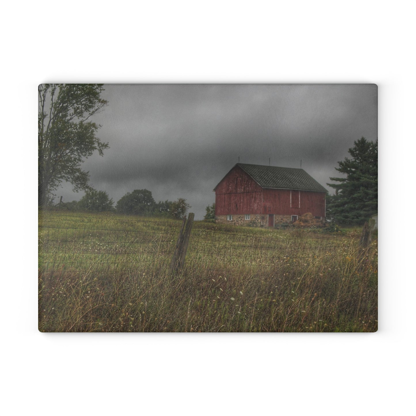 U R There Photography Stone Red Rustic Farmhouse Tempered-Glass Cutting Board