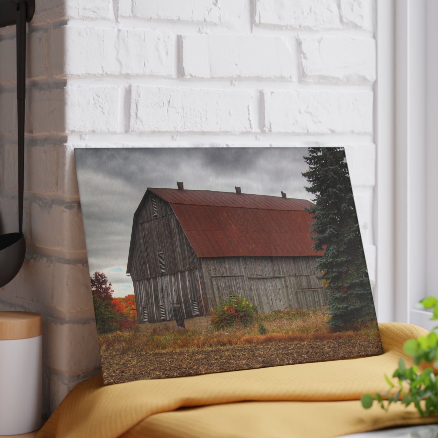 U R There Photography Sheridan Line Road Rusted Grey II Rustic Farmhouse Tempered-Glass Cutting Board