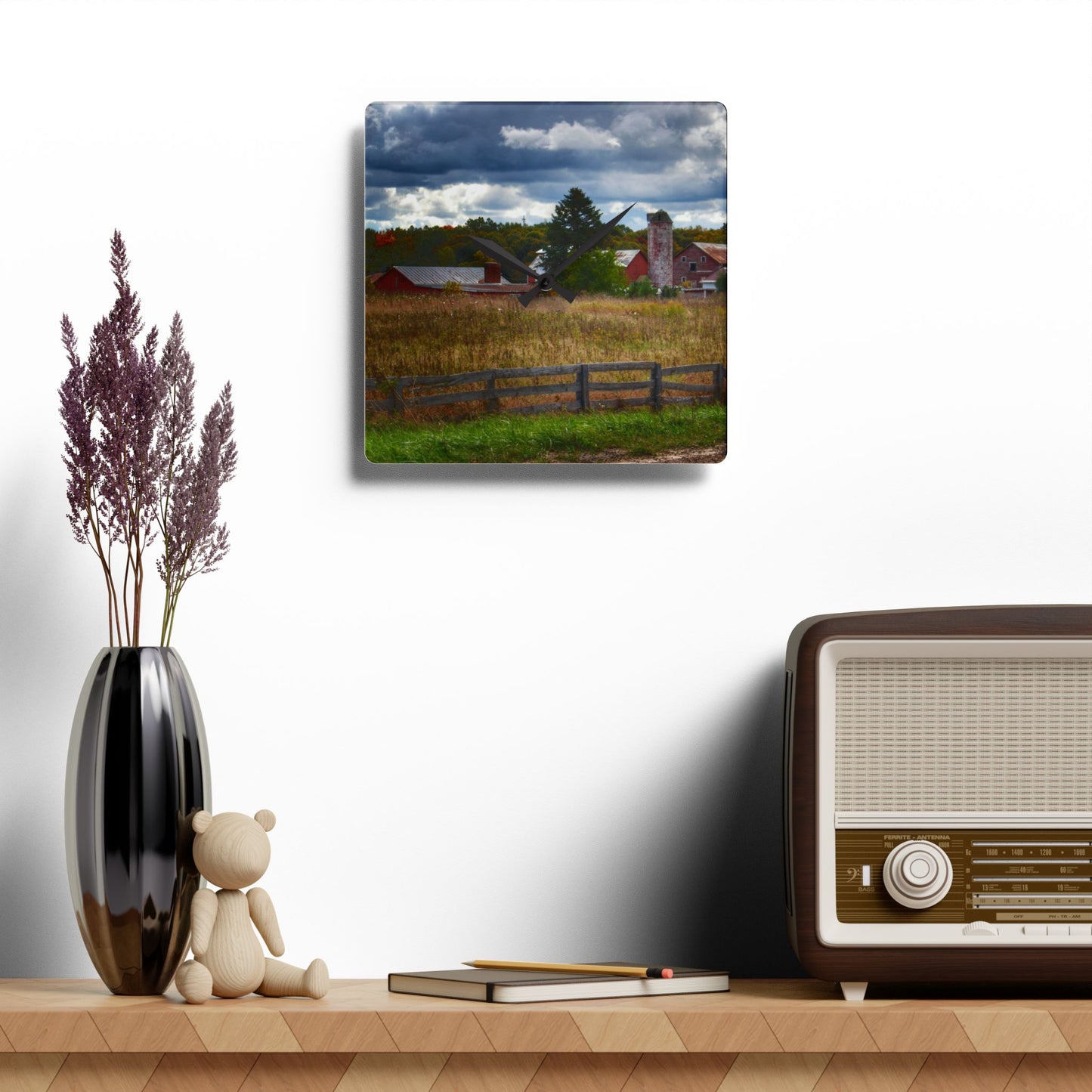 U R There Photography Baldwin Road Farm Rustic Farmhouse Acrylic Analog Wall Clock