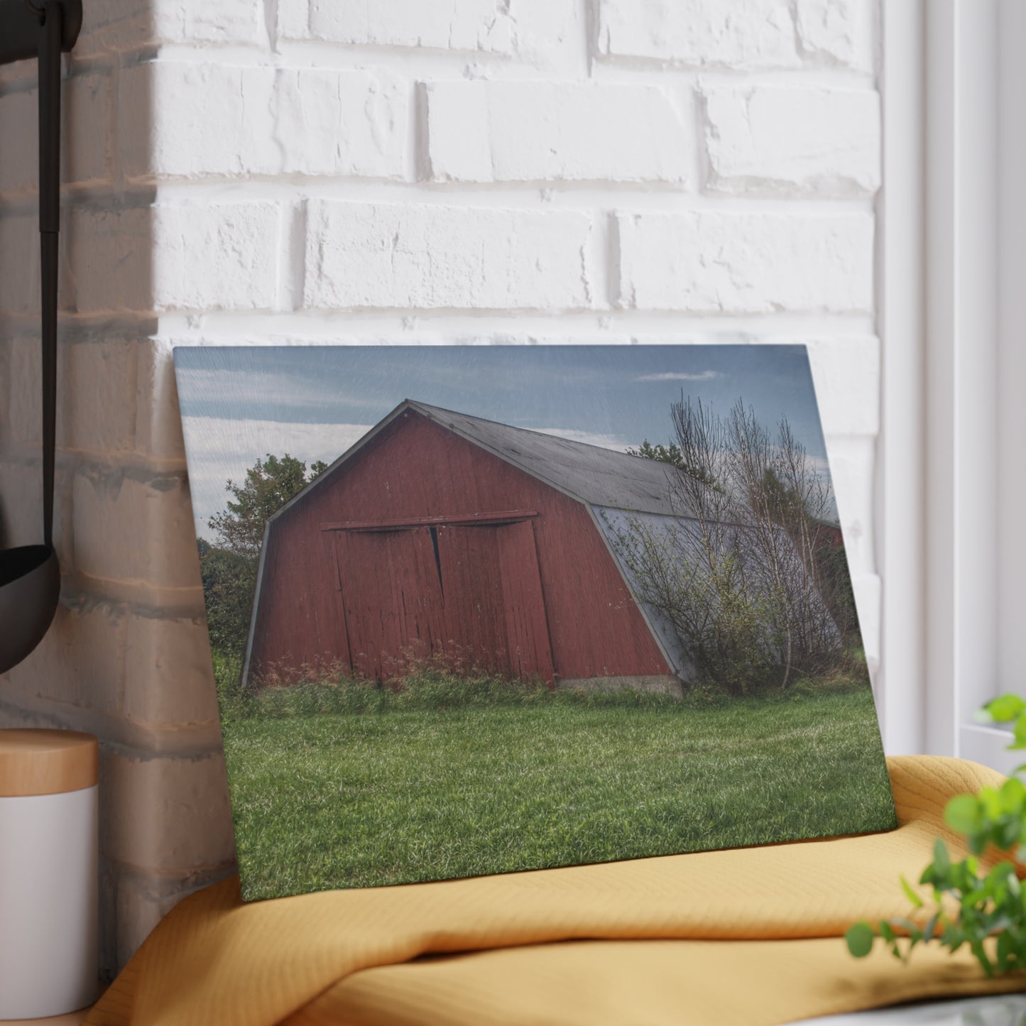 U R There Photography Piersonville Road Red Quonset Rustic Farmhouse Tempered-Glass Cutting Board
