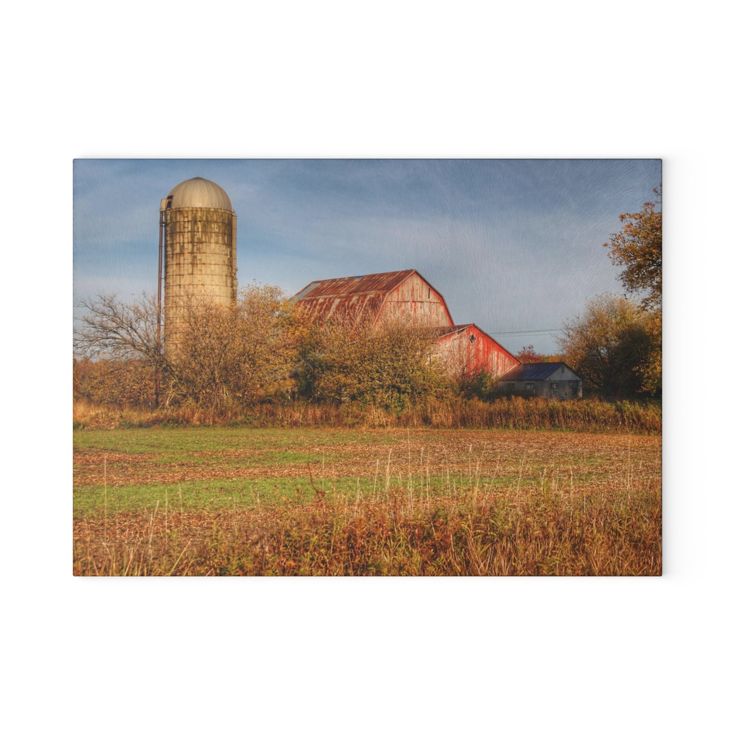 U R There Photography Cade Road Red and Silo Rustic Farmhouse Tempered-Glass Cutting Board