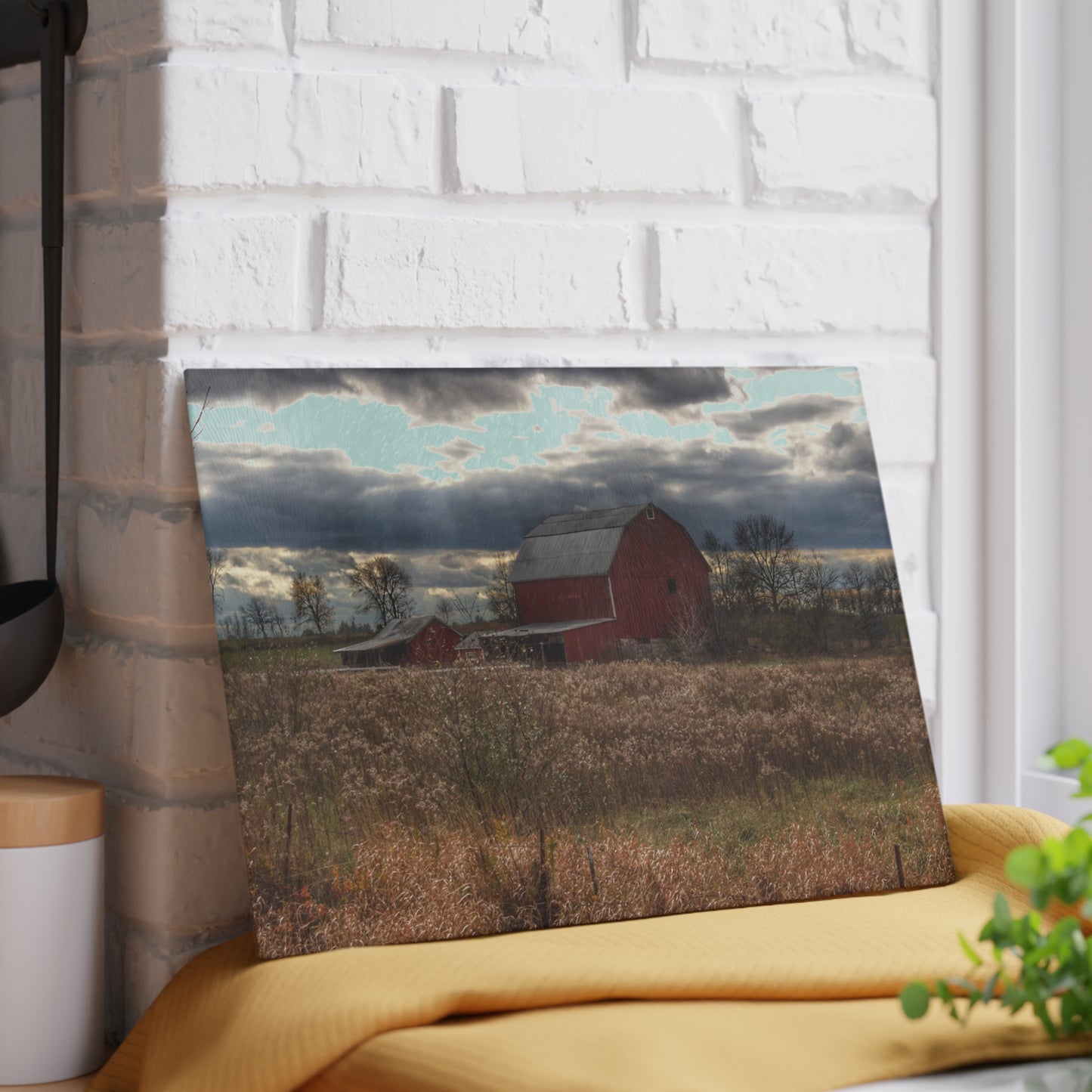 U R There Photography Booth Road Cow Barn II Rustic Farmhouse Tempered-Glass Cutting Board