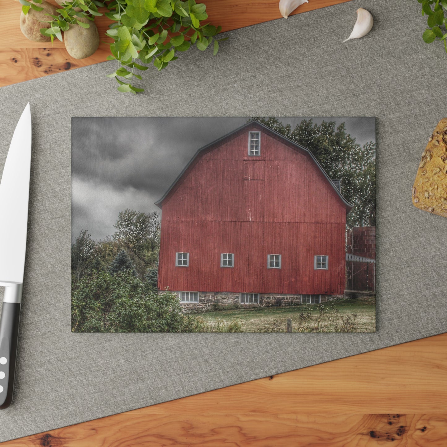 U R There Photography Vassar Road Red II Rustic Farmhouse Tempered-Glass Cutting Board