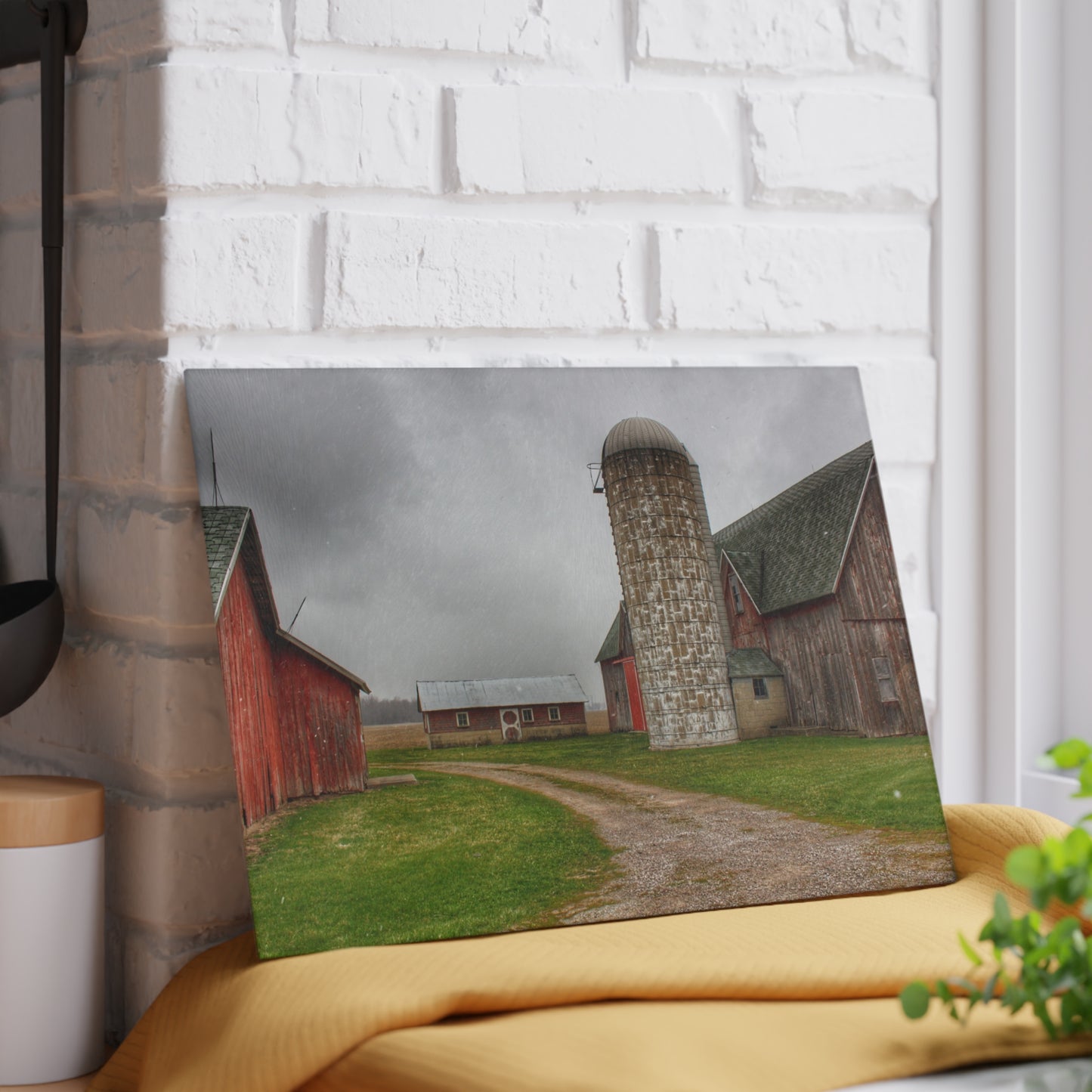 U R There Photography Roedel Roadside Reds II Rustic Farmhouse Tempered-Glass Cutting Board