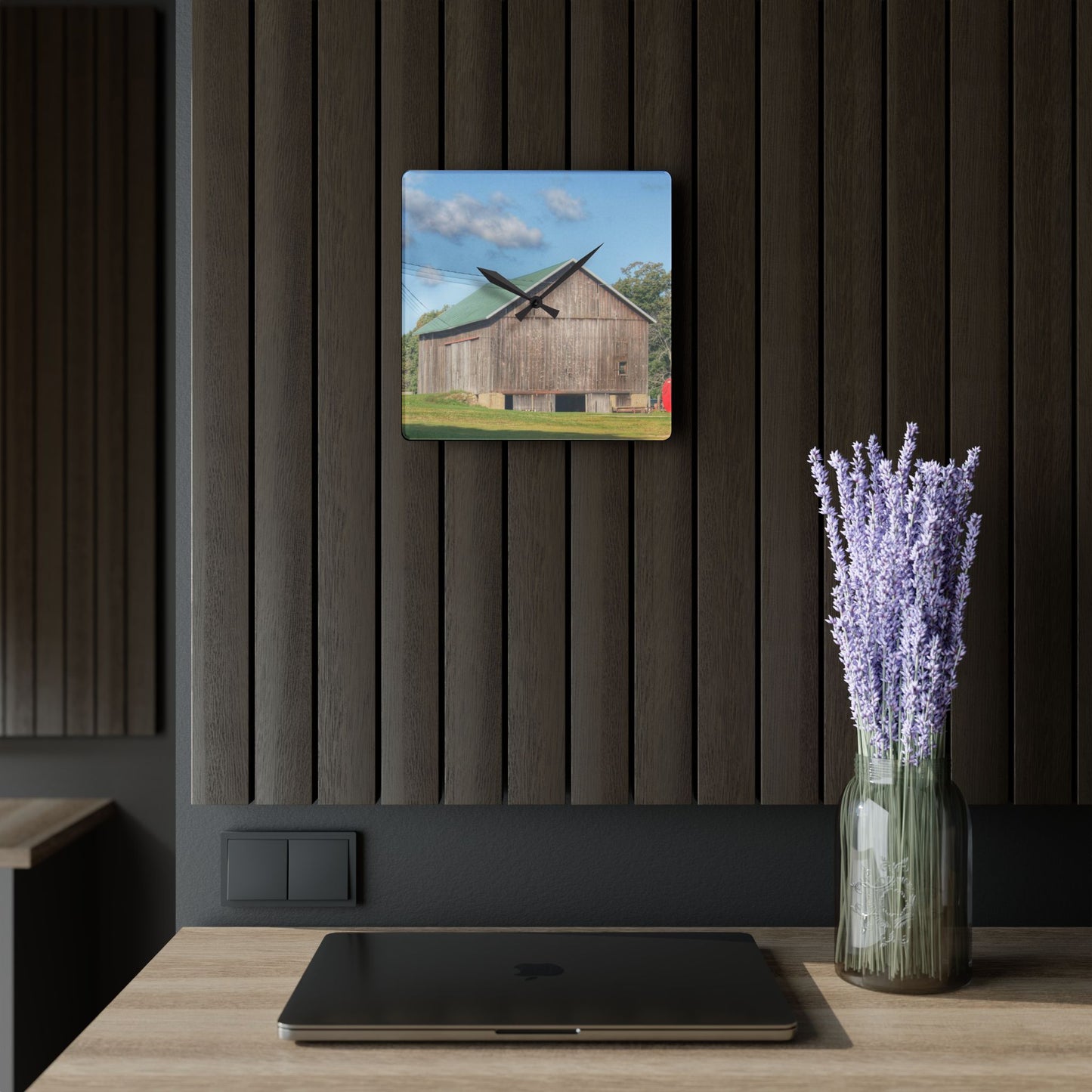 U R There Photography Kingston Road Grey Rustic Farmhouse Acrylic Analog Wall Clock