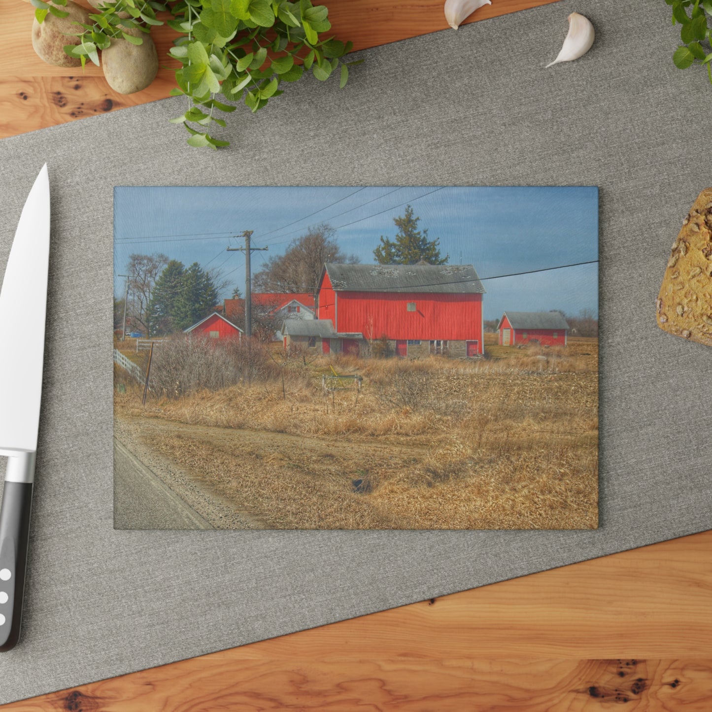 U R There Photography West Brown Road Red Rustic Farmhouse Tempered-Glass Cutting Board