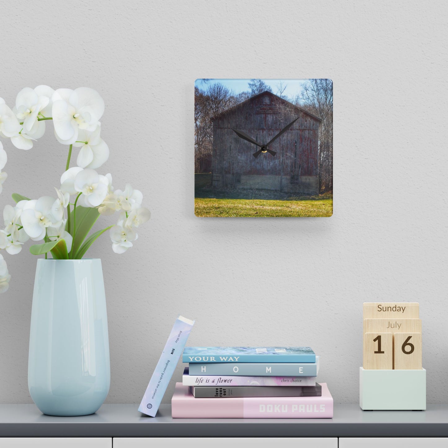 U R There Photography M-15 Red Rustic Farmhouse Acrylic Analog Wall Clock