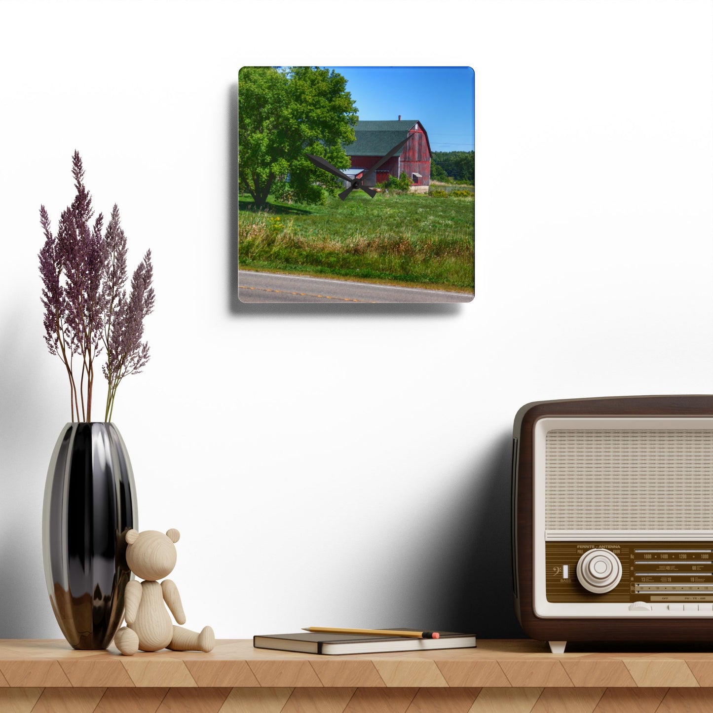 U R There Photography Clark Road Hillside Red II Rustic Farmhouse Acrylic Analog Wall Clock
