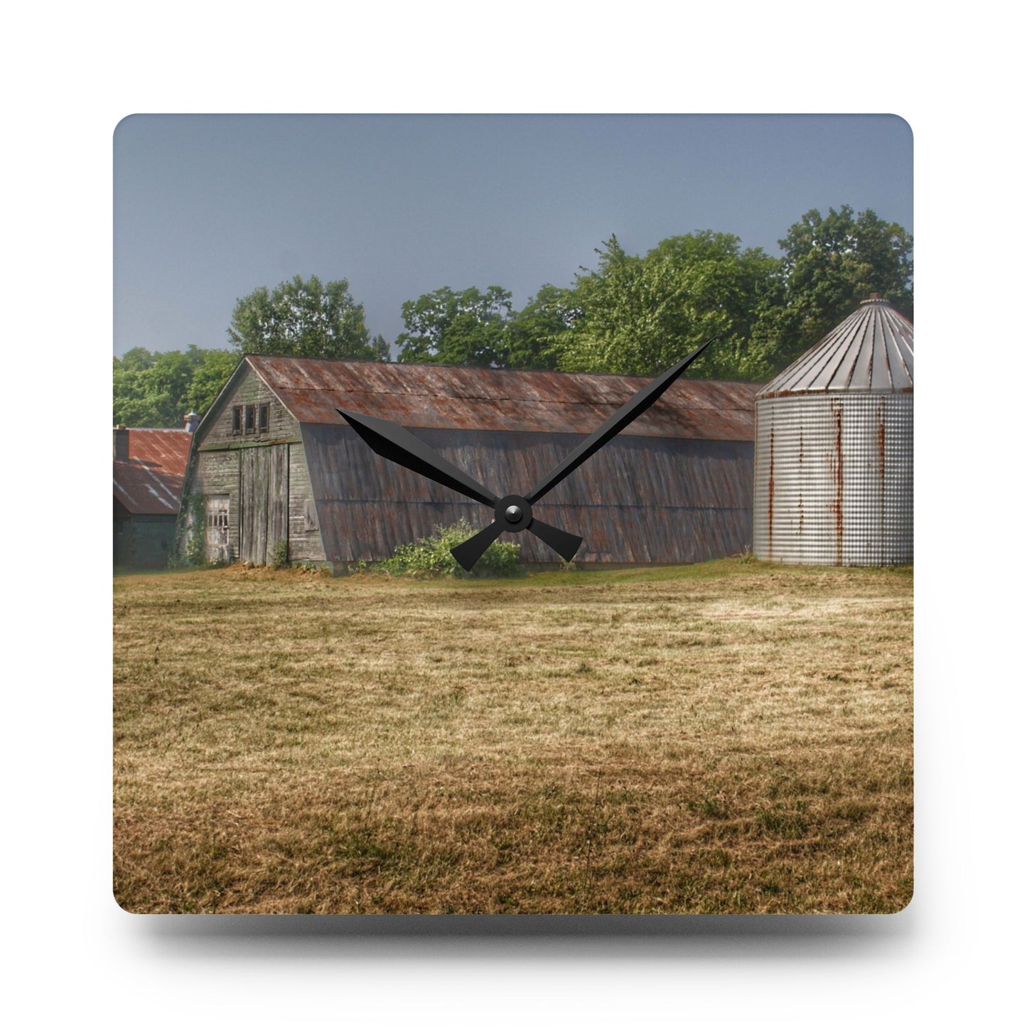 U R There Photography Hough Road Green Quonset I Rustic Farmhouse Acrylic Analog Wall Clock