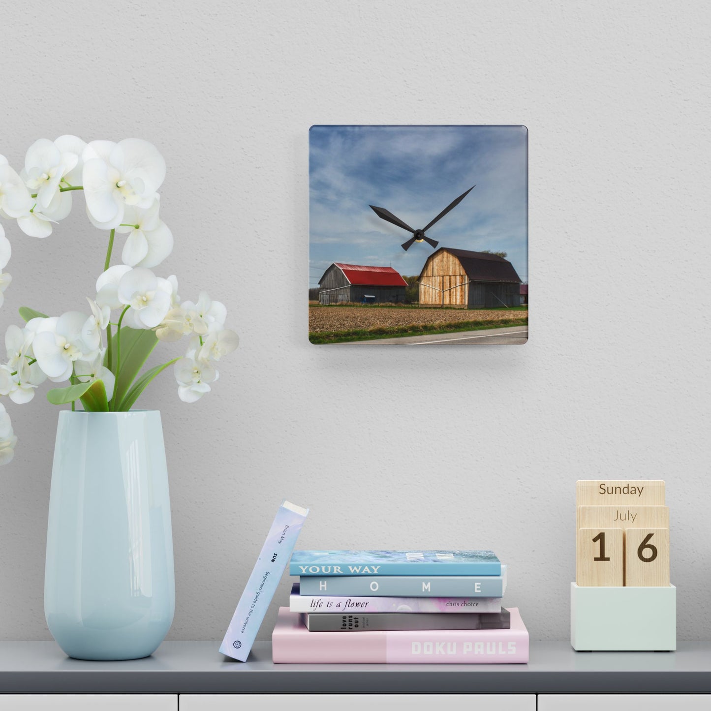 U R There Photography Unionville Center Street Greys Rustic Farmhouse Acrylic Analog Wall Clock