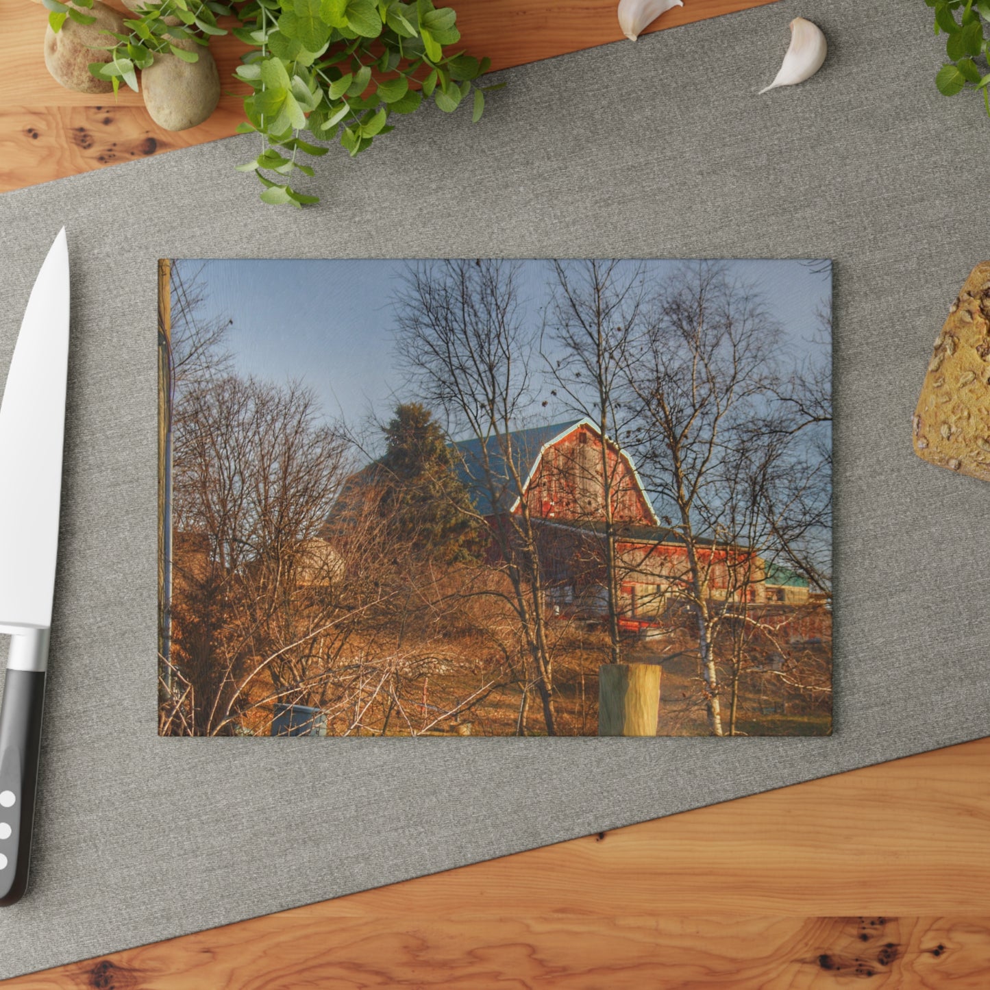 U R There Photography Otter Lake Road Hillside Red Rustic Farmhouse Tempered-Glass Cutting Board