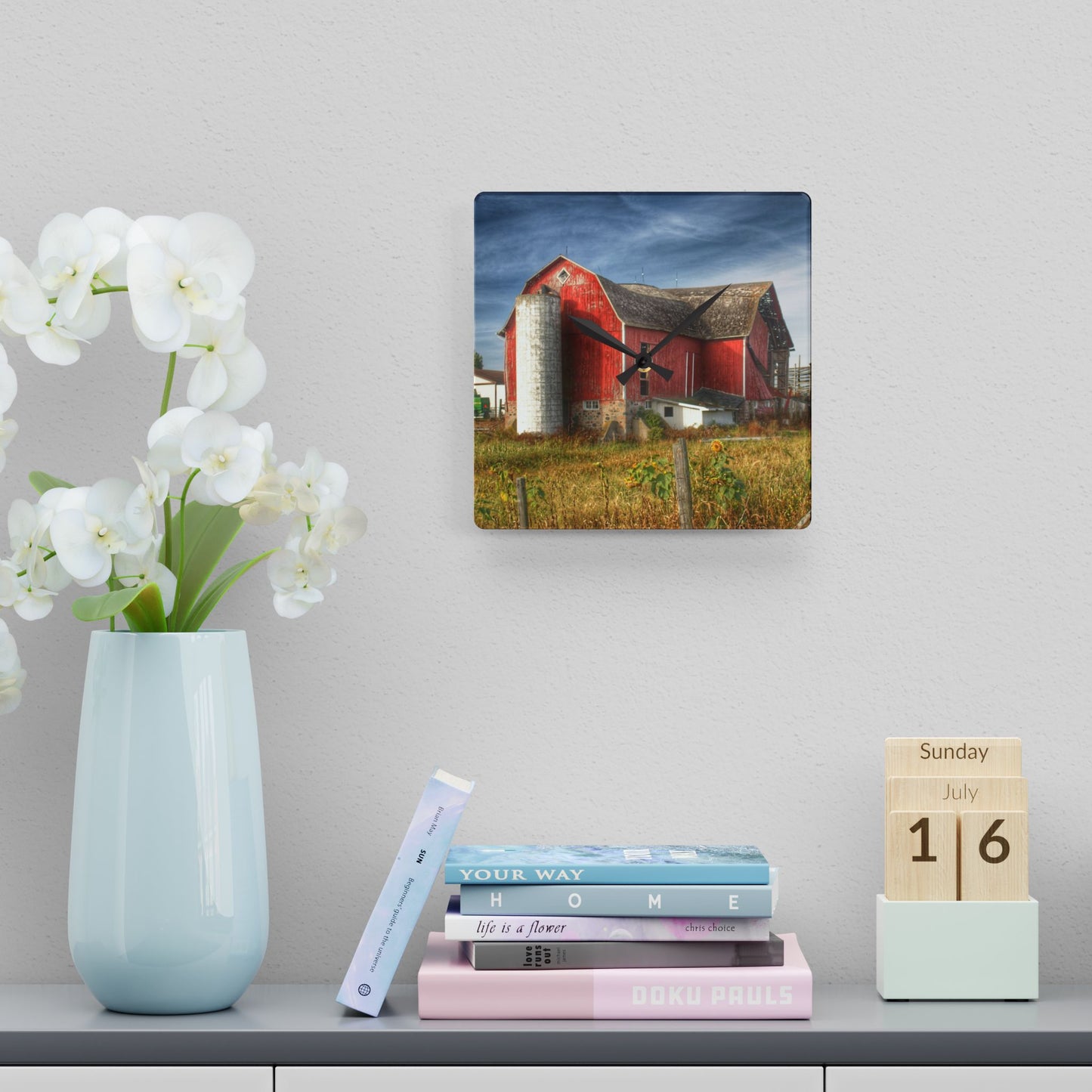 U R There Photography Hurd Corners Red I Rustic Farmhouse Acrylic Analog Wall Clock