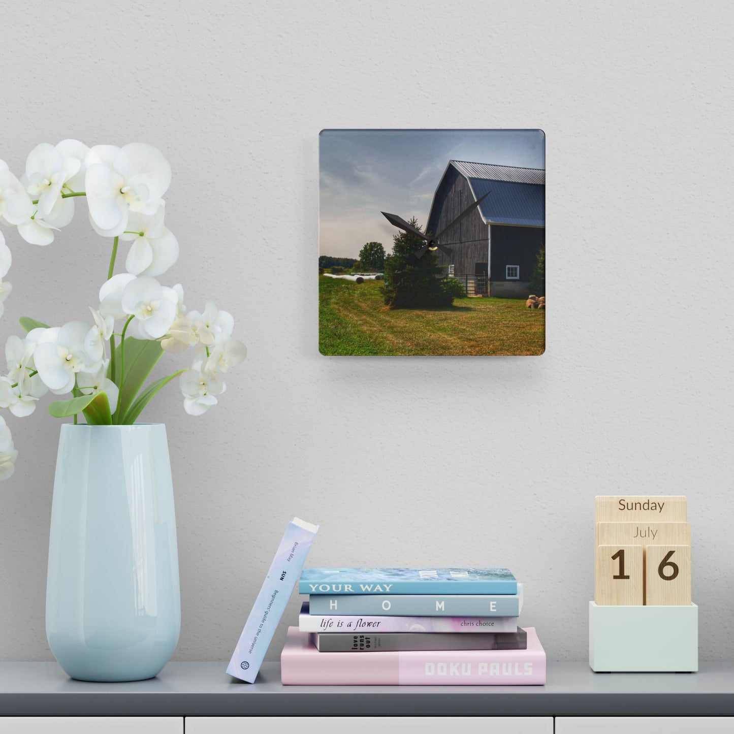 U R There Photography Black Haybarn Rustic Farmhouse Acrylic Analog Wall Clock