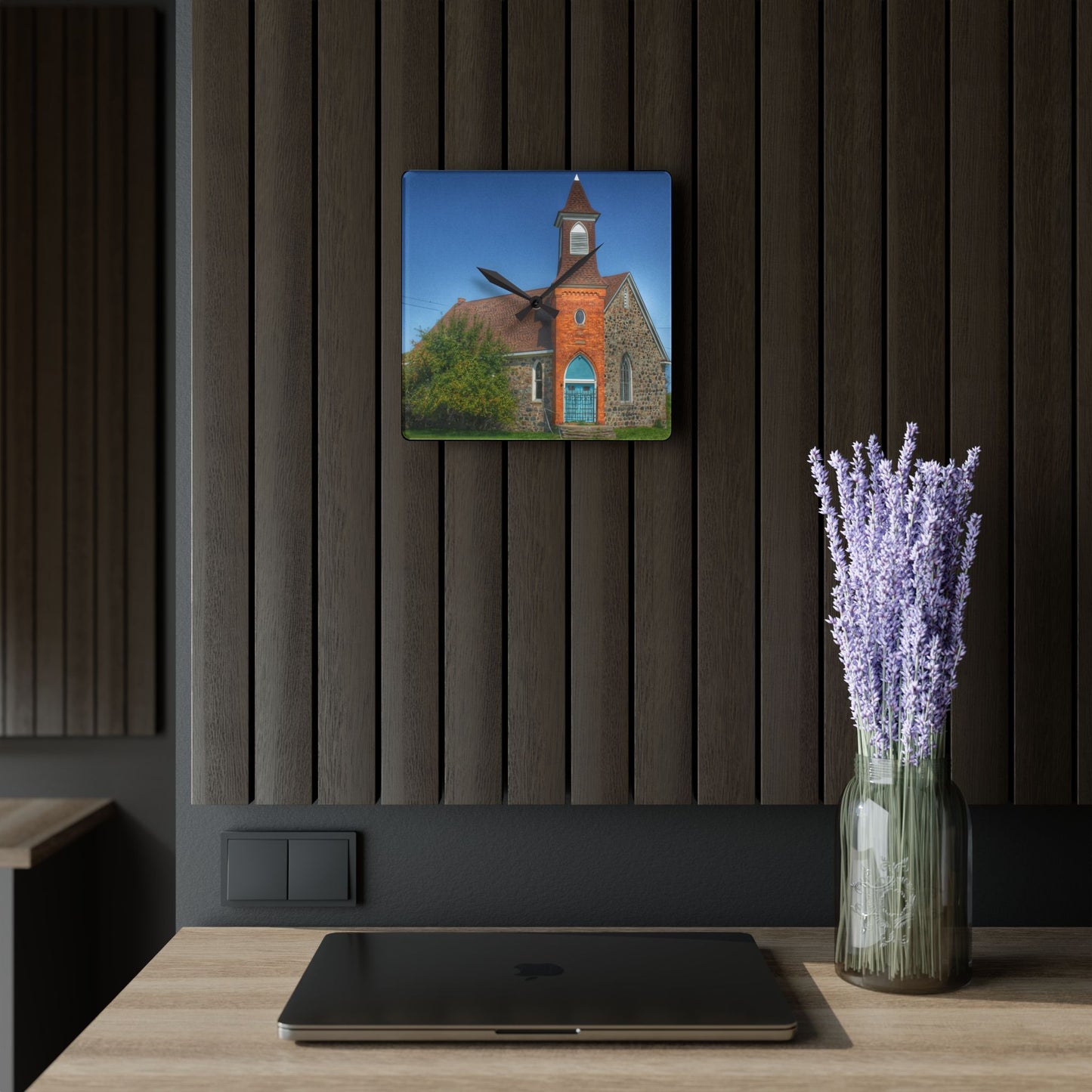 U R There Photography Mayville Church of the Past Rustic Farmhouse Acrylic Analog Wall Clock